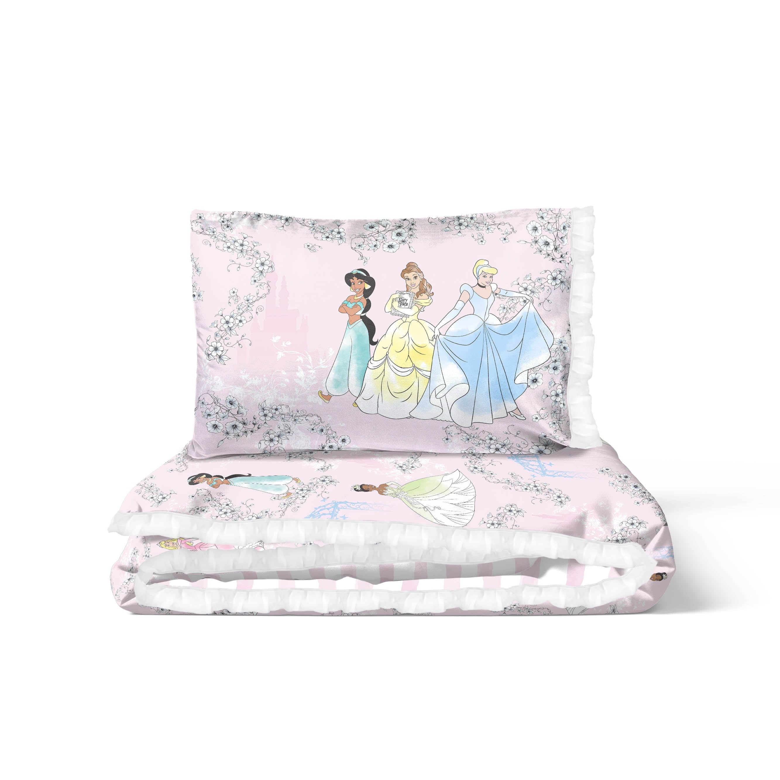 All-Season Princess Floral Gardens 2-Piece Twin/Full Reversible Comforter Set, Polyester Microfiber, Pink & White - All-Season Down Alternative Comforter Insert Detail