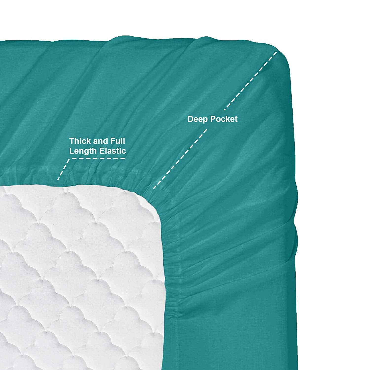 Premium Egyptian Cotton RV/Short Queen 6-Piece Bed Set for Campers - Deep Pocket Fitted Sheet Luxury Soft Microfiber, Teal - Luxury Bed Sheet Set with Deep Pockets Detail