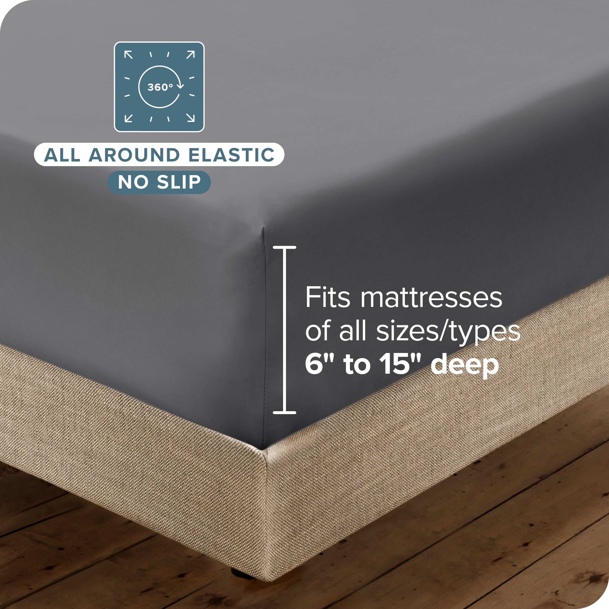 Breathable Luxury Luxury Bed Sheet Set- 6 Piece - Queen, Gray - Cooling Hotel Quality Bedding Sheets and Pillowcases Detail