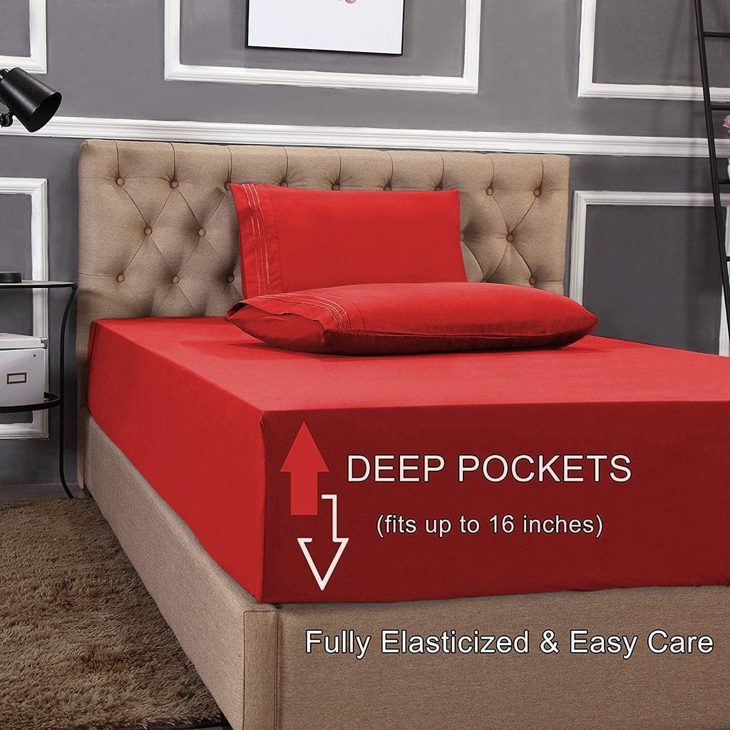 Wrinkle-Resistant 1800 Series Microfiber Bed Sheets 6-Piece Set, Deep Pocket, Queen Black - Cooling Hotel Quality Bedding Sheets and Pillowcases Detail