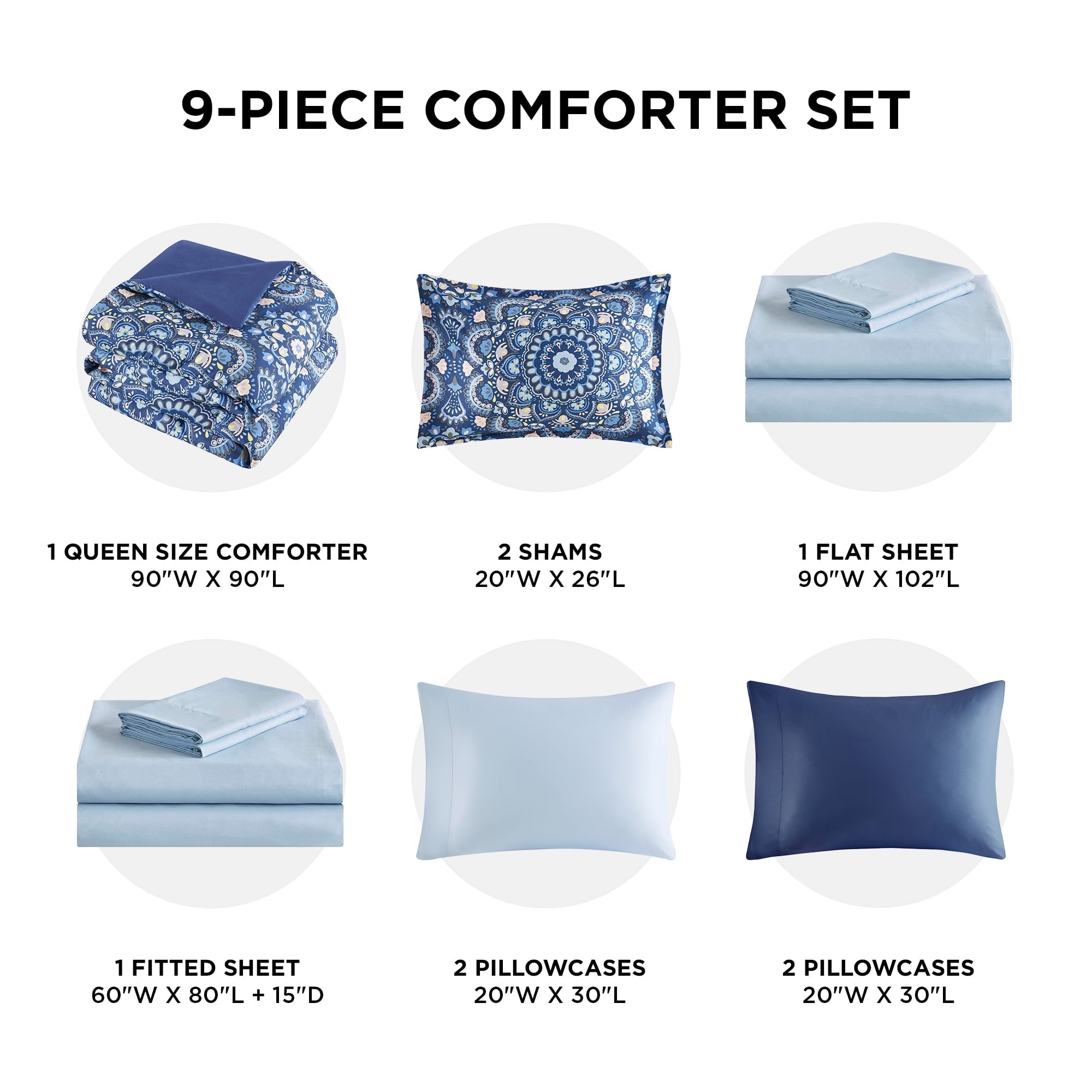 Heavyweight Warmth Queen Size Comforter Set, 9-Piece Bed in a Bag Queen, Navy Blue Bedding Comforter Set with Comforter, Flat Sheets, Fi... - Hypoallergenic Ultra-Fluffy Quilt for Winter Detail