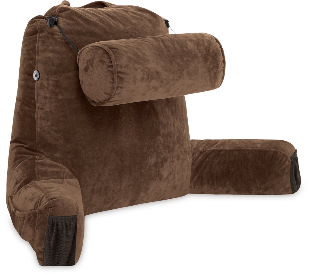 Fluffy Shredded Medium Chocolate Brown, Backrest - Detach Neck Roll, Removable Cover - Hotel Quality Plush Sleeping Pillows Detail