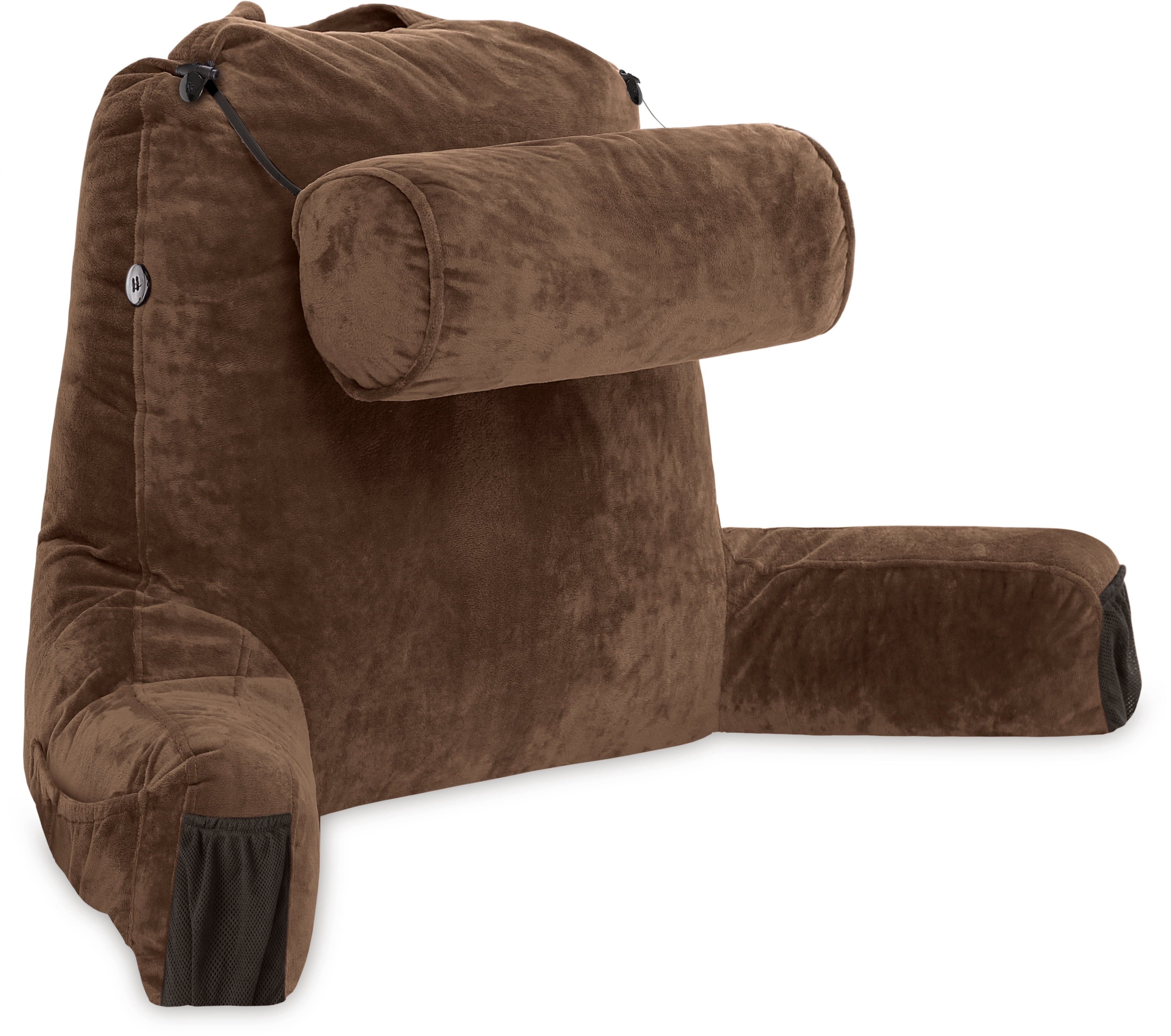 Fluffy Shredded Medium Chocolate Brown, Backrest - Detach Neck Roll, Removable Cover - Hotel Quality Plush Sleeping Pillows Detail