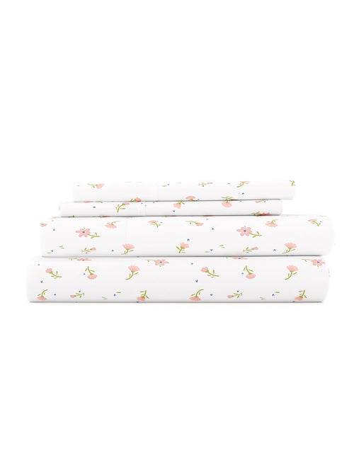 Breathable Luxury Ultra Soft & Breathable Wrinkle Free Bed Sheets Set - Floral Pink Farmhouse Patterned for Twin Size Bedding - Luxury Bed Sheet Set with Deep Pockets Detail