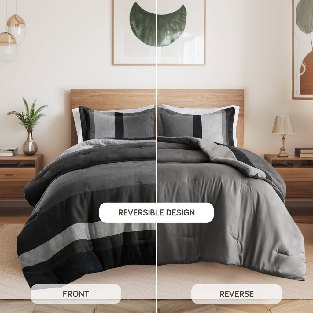 Heavyweight Warmth Twin/Twin XL Comforter Set Black, 2 Pieces Faux Suede Comforters Twin/Twin XL Size, Pieced Bedding Comforters Sets, C... - Luxurious Quilted Duvet Cover Set Detail