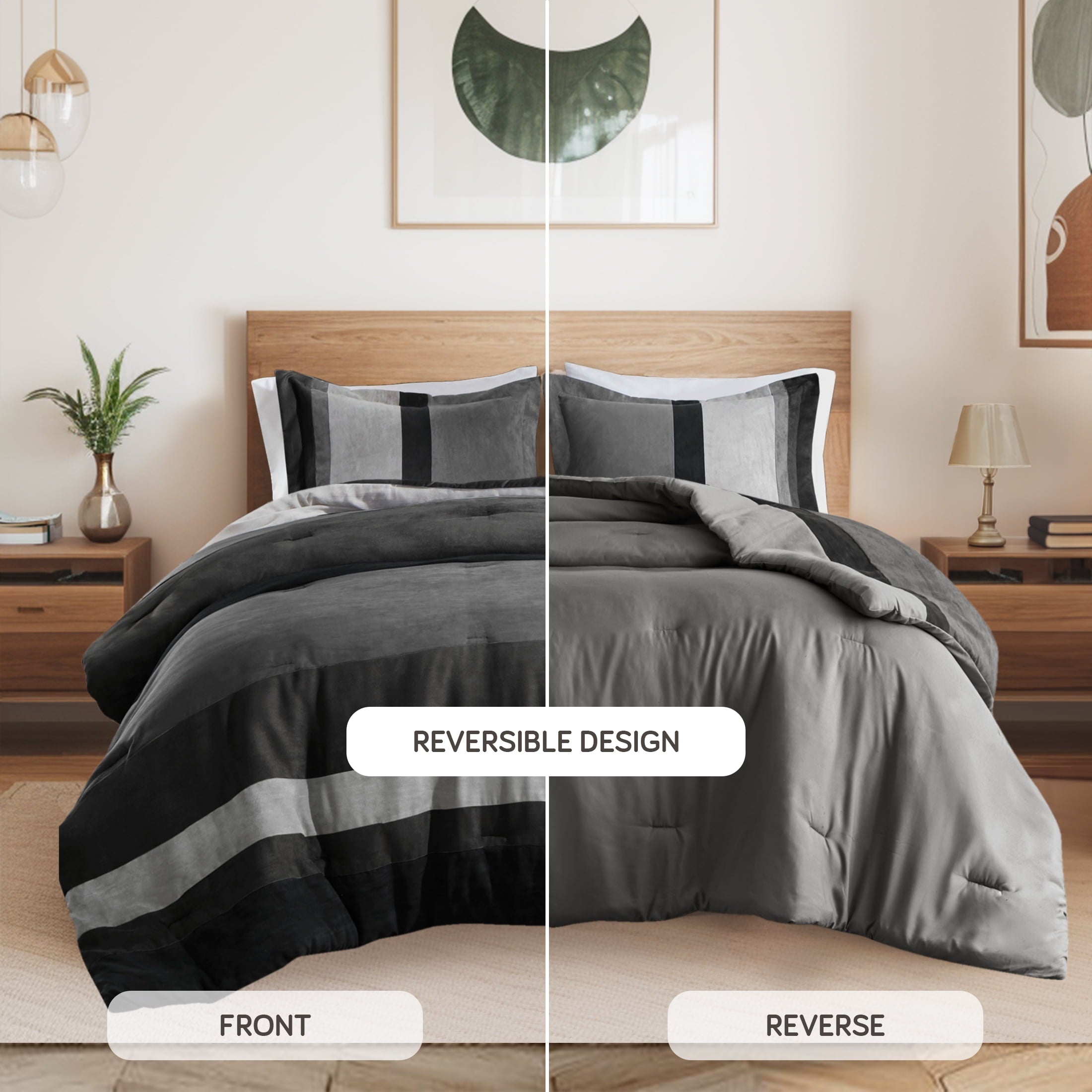 Heavyweight Warmth Twin/Twin XL Comforter Set Black, 2 Pieces Faux Suede Comforters Twin/Twin XL Size, Pieced Bedding Comforters Sets, C... - Luxurious Quilted Duvet Cover Set Detail