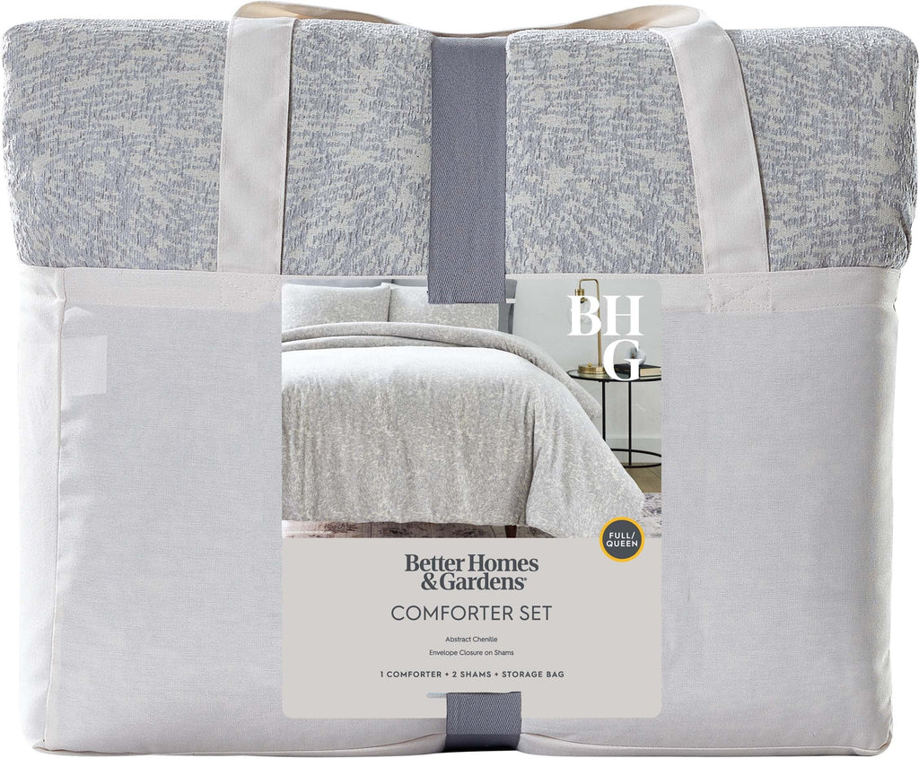 Heavyweight Warmth Better Homes & Garden Grey Chenille 3-Piece Comforter Set, Full/Queen, All Ages - Luxurious Quilted Duvet Cover Set Detail