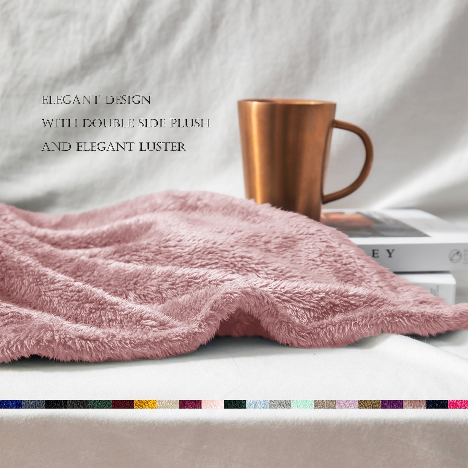 Decorative Knitted Plush Fuzzy Large Fleece Throw Blanket (50" x 70", Dusty Pink)- Soft, Warm and Lightweight - Lightweight Plush Warm Blanket for All Seasons Detail