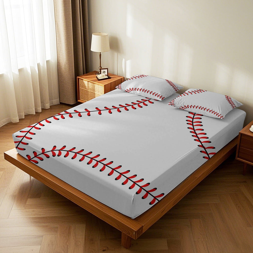 Cooling Sateen Baseball Sheet Set Sports Theme Bedding Set for Kids 3D Baseball Pattern Bed Sheets Baseball Games Bed Sheet Set Room... - Breathable Egyptian Cotton Flat & Fitted Sheets Detail