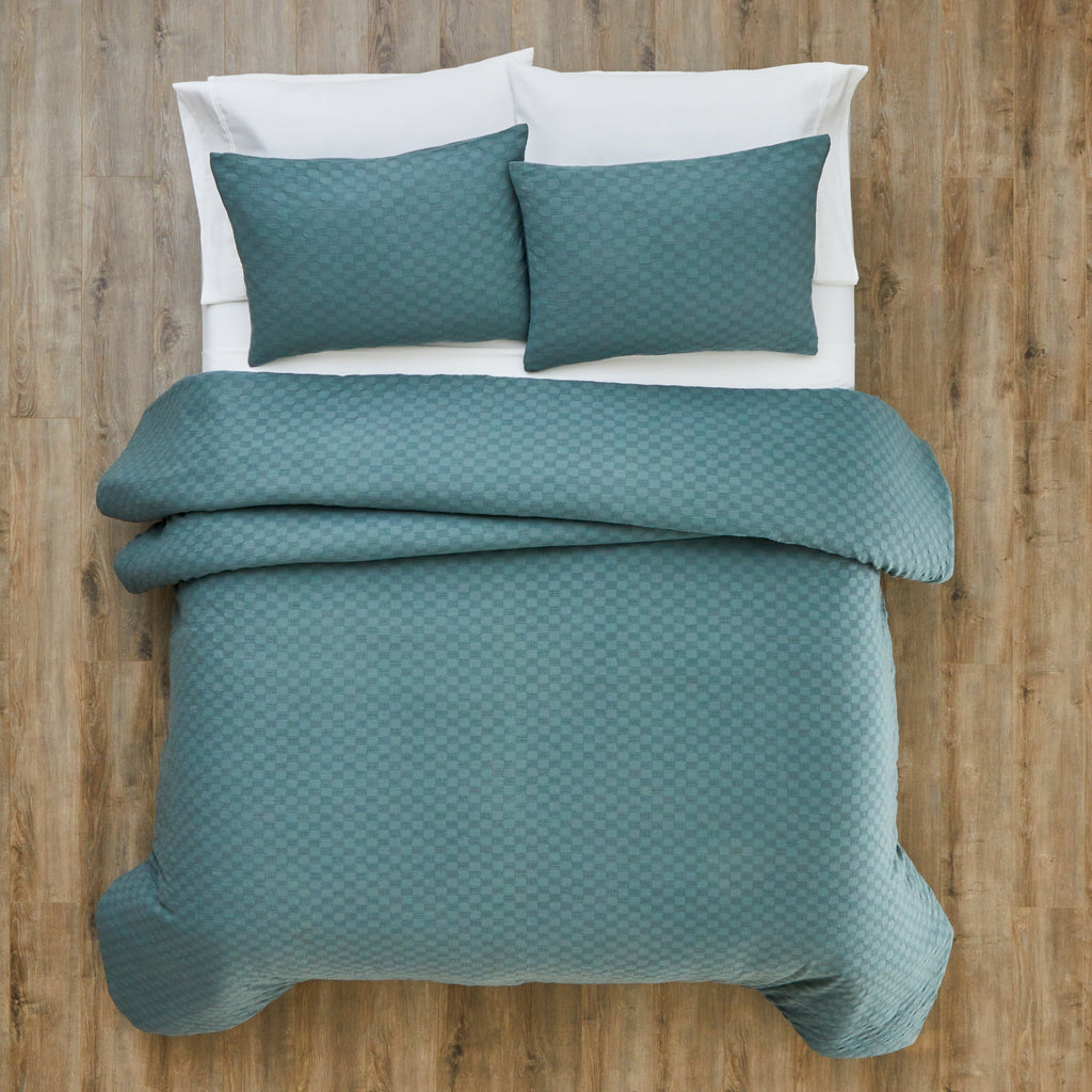 Heavyweight Warmth Full/Queen Comforter Set, All-Season, 3-Piece, Nimbus Blue Block Weave - Hypoallergenic Ultra-Fluffy Quilt for Winter Detail