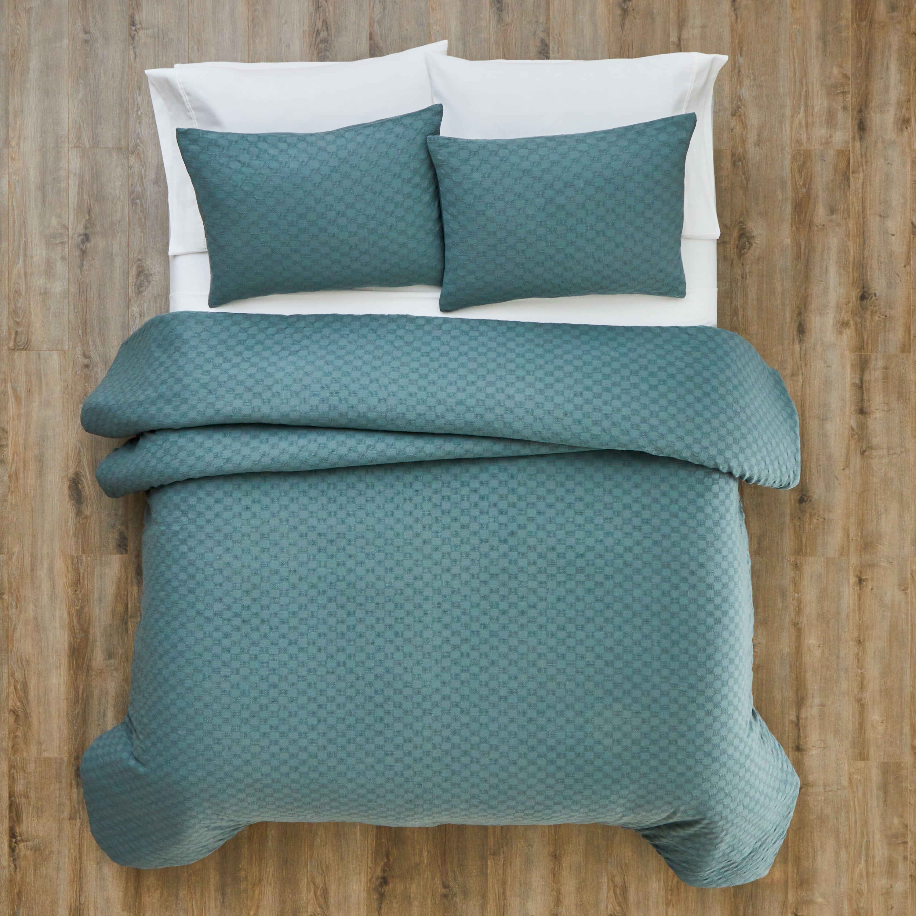 Heavyweight Warmth Full/Queen Comforter Set, All-Season, 3-Piece, Nimbus Blue Block Weave - Hypoallergenic Ultra-Fluffy Quilt for Winter Detail