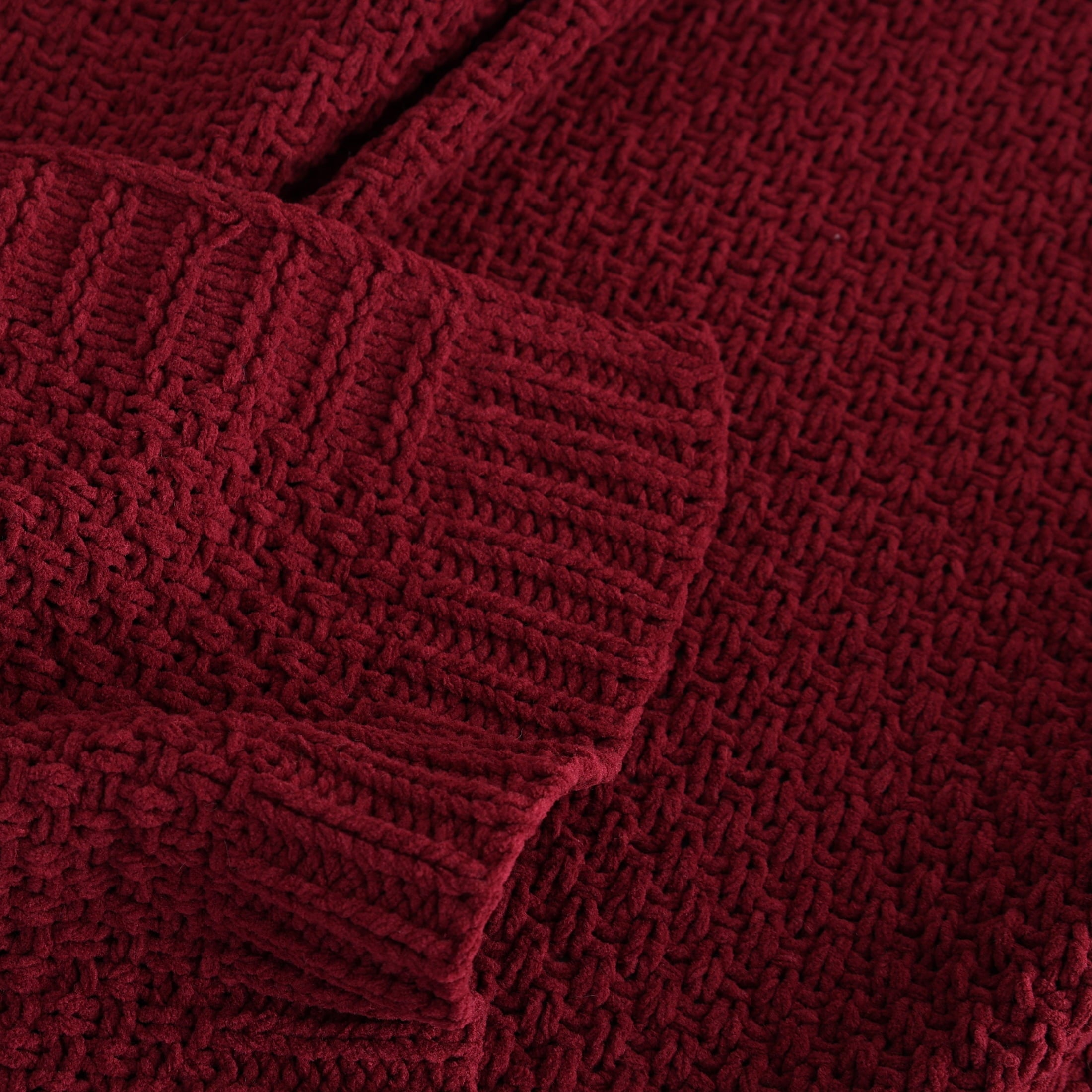 Decorative Knitted Chenille Knit Super Soft Oversized Throw Blanket, Merlot Wine - Lightweight Plush Warm Blanket for All Seasons Detail