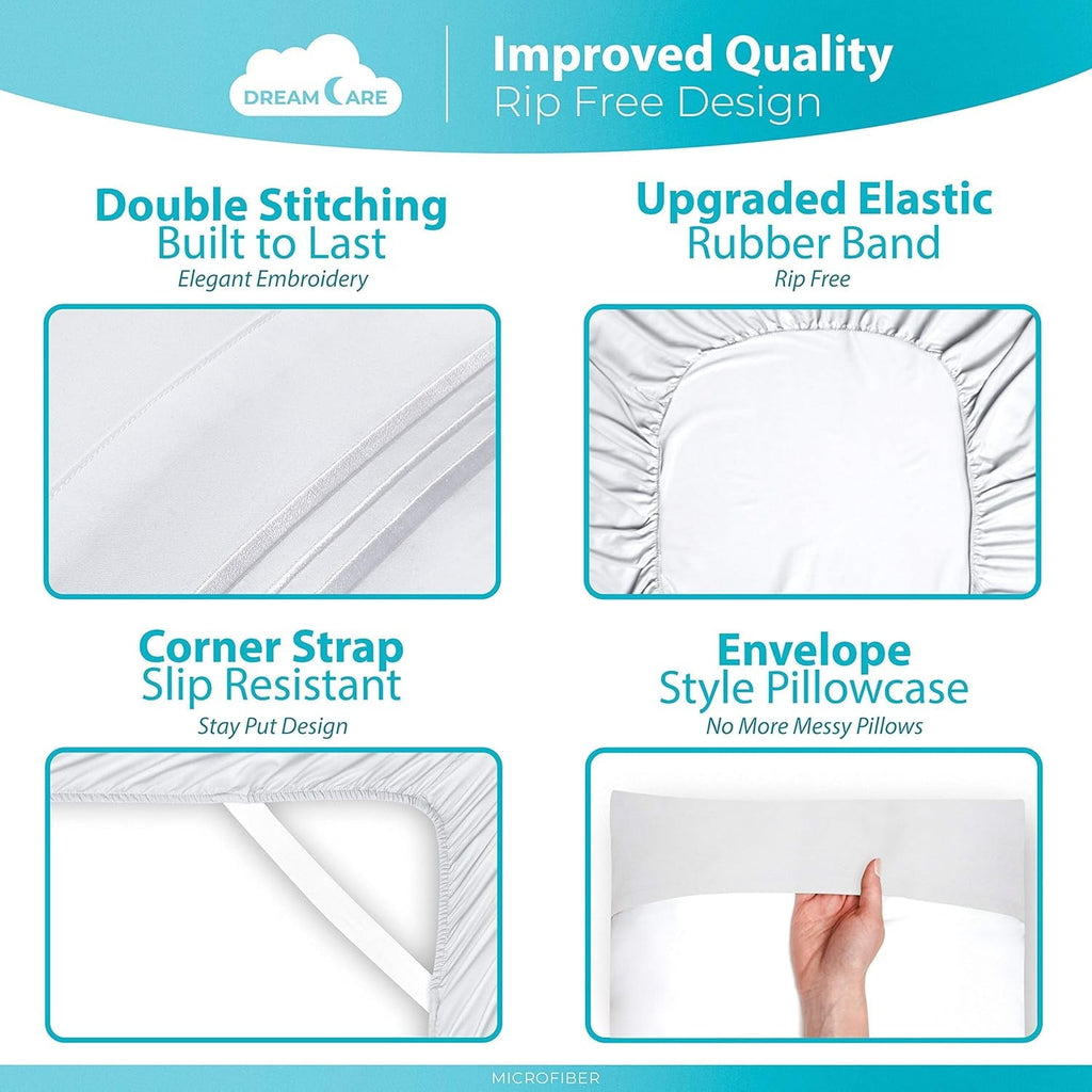 Ultra-Soft Set, Soft Microfiber 4 Piece Hotel Luxury Bed s with Deep Pockets, Embroidered Pillow Cases, Side Storage Pocket Fitt... - Cooling Hotel Quality Bedding Sheets and Pillowcases Detail