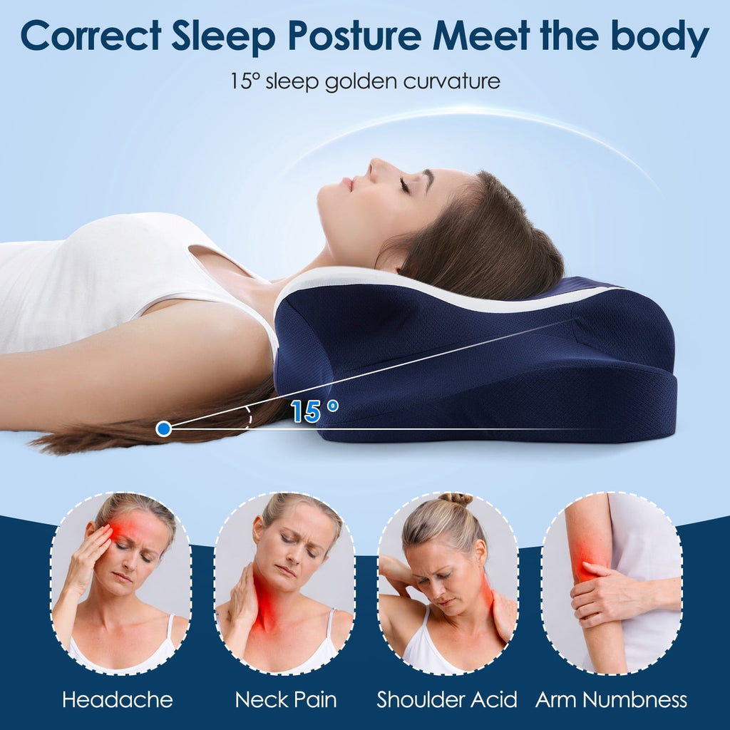 Ergonomic Memory Foam Cervical Neck Pillow for Pain Relief Sleeping, Memory Foam Pillow Neck Pillow Bed Pillow with Pillowcase for Side Bac... - Decorative Throw Pillow Cushion for Sofa & Bed Detail