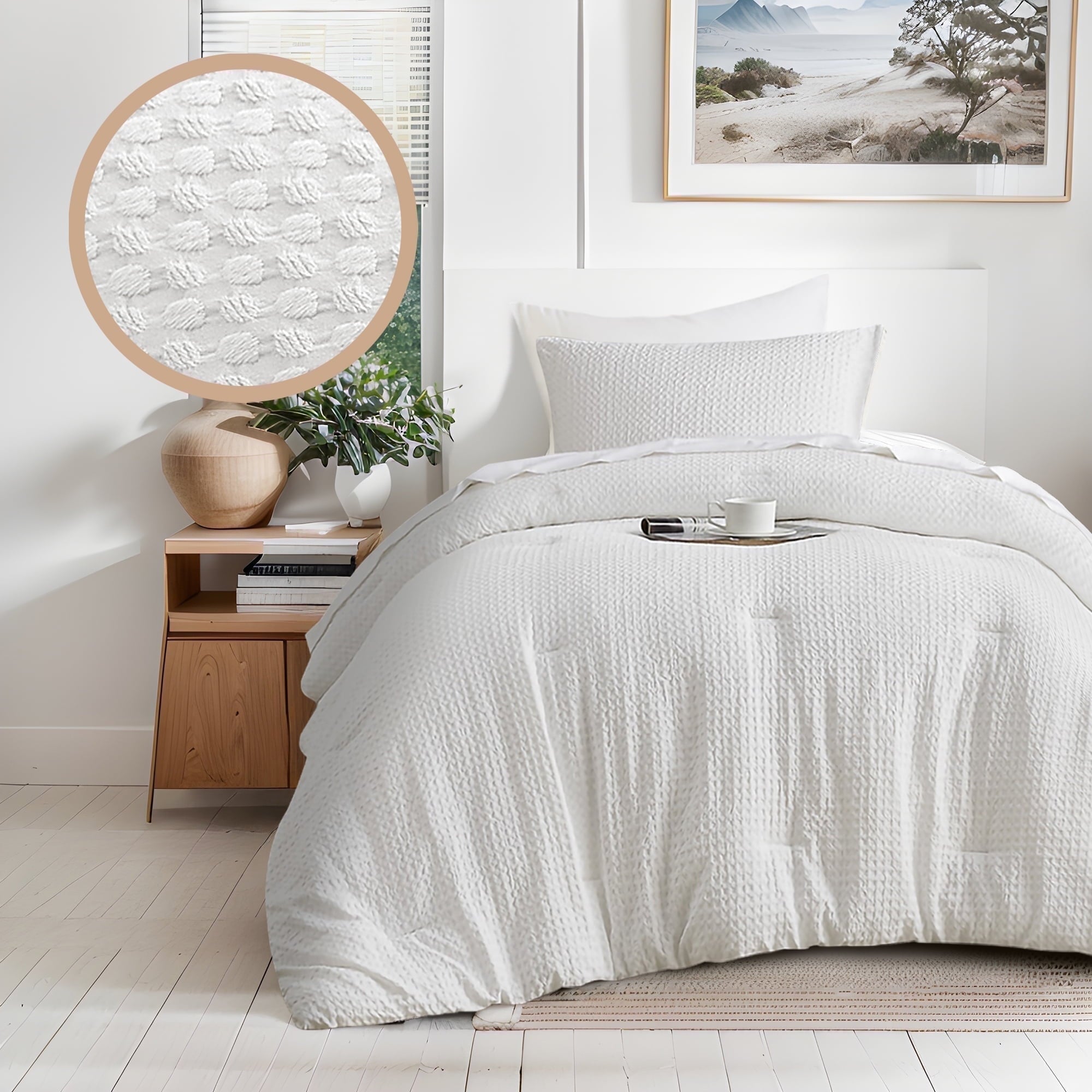 Heavyweight Warmth Comforter Sets Twin/Twin-XL, 2 Piece Soft Bedding Sets, Off-White Comforter Bed Set with Pillow Shams - Hypoallergenic Ultra-Fluffy Quilt for Winter Detail