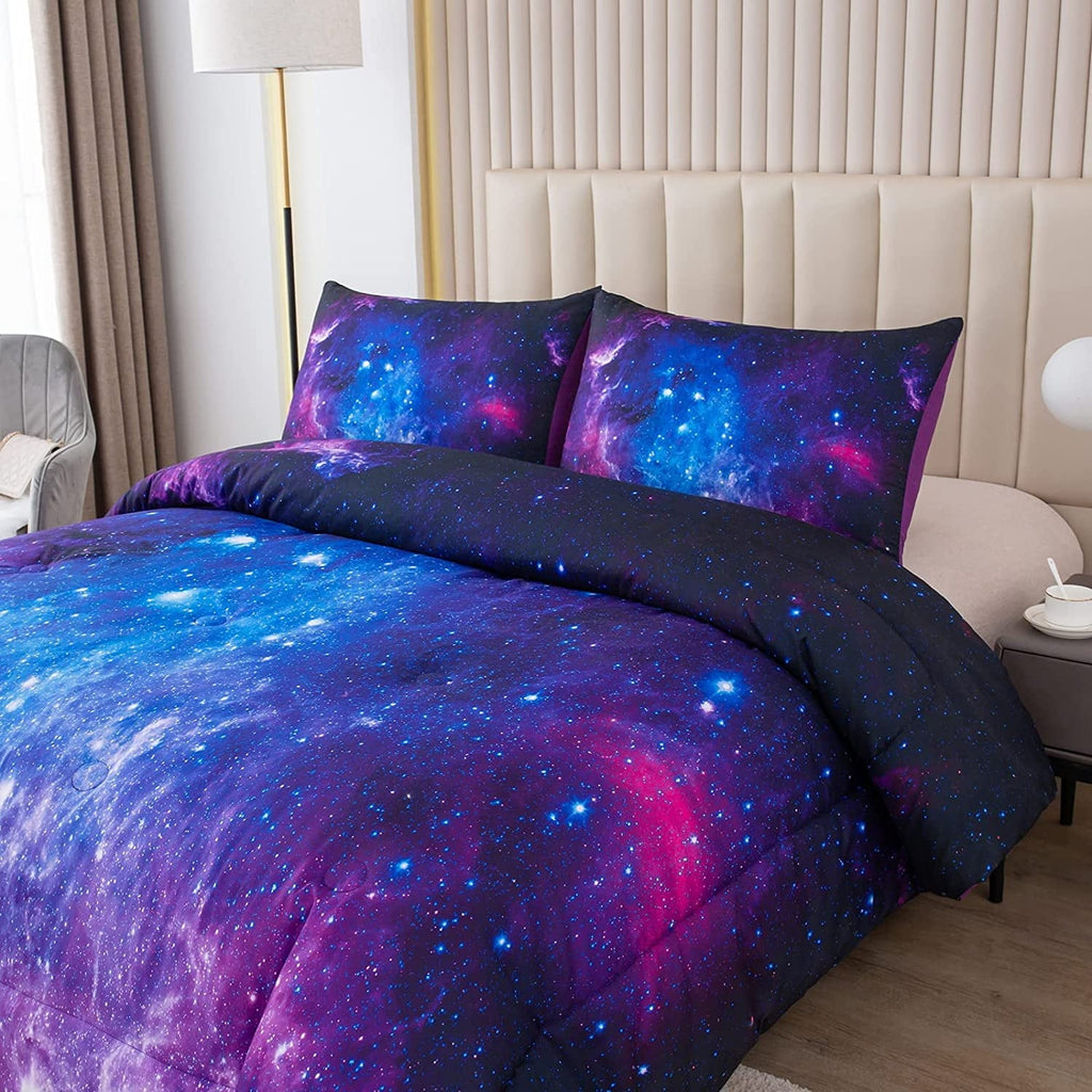 Fluffy Down Alternative Galaxy Comforter Set Outer Space Purple Starry Sky Night Pattern Bedding Set for Girls Boys Kids Teens Twin Size with... - Hypoallergenic Ultra-Fluffy Quilt for Winter Detail