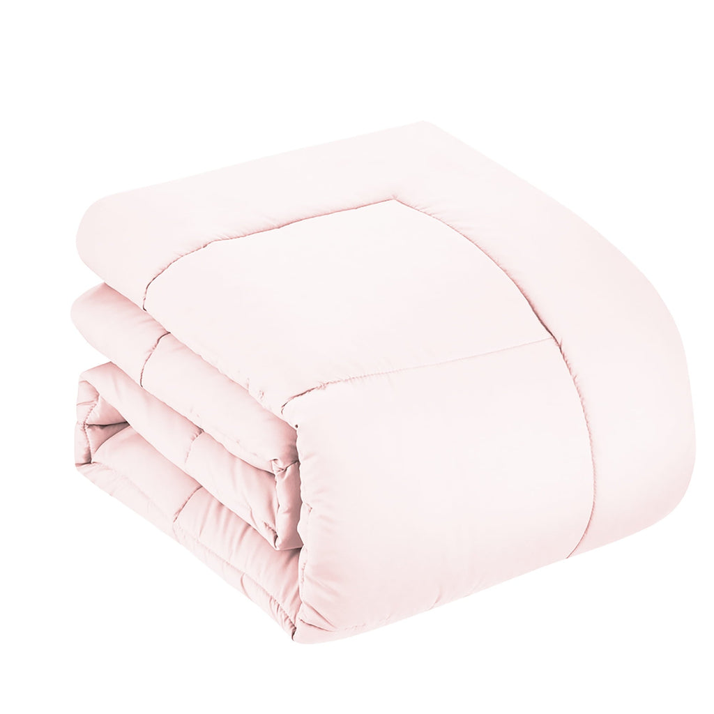 Heavyweight Warmth Supreme 7 Piece Bed-In-A-Bag All Season Solid Comforter & Sheet Set, Full, Pale Pink - Luxurious Quilted Duvet Cover Set Detail