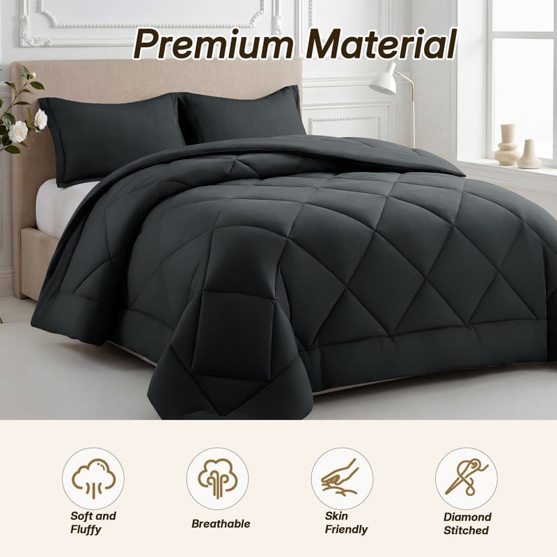 Heavyweight Warmth 3 Pieces Queen Size Comforter Set, All Season Lightweight Breathable Bedding Set with 1 Down Alternative Comforter an... - Luxurious Quilted Duvet Cover Set Detail