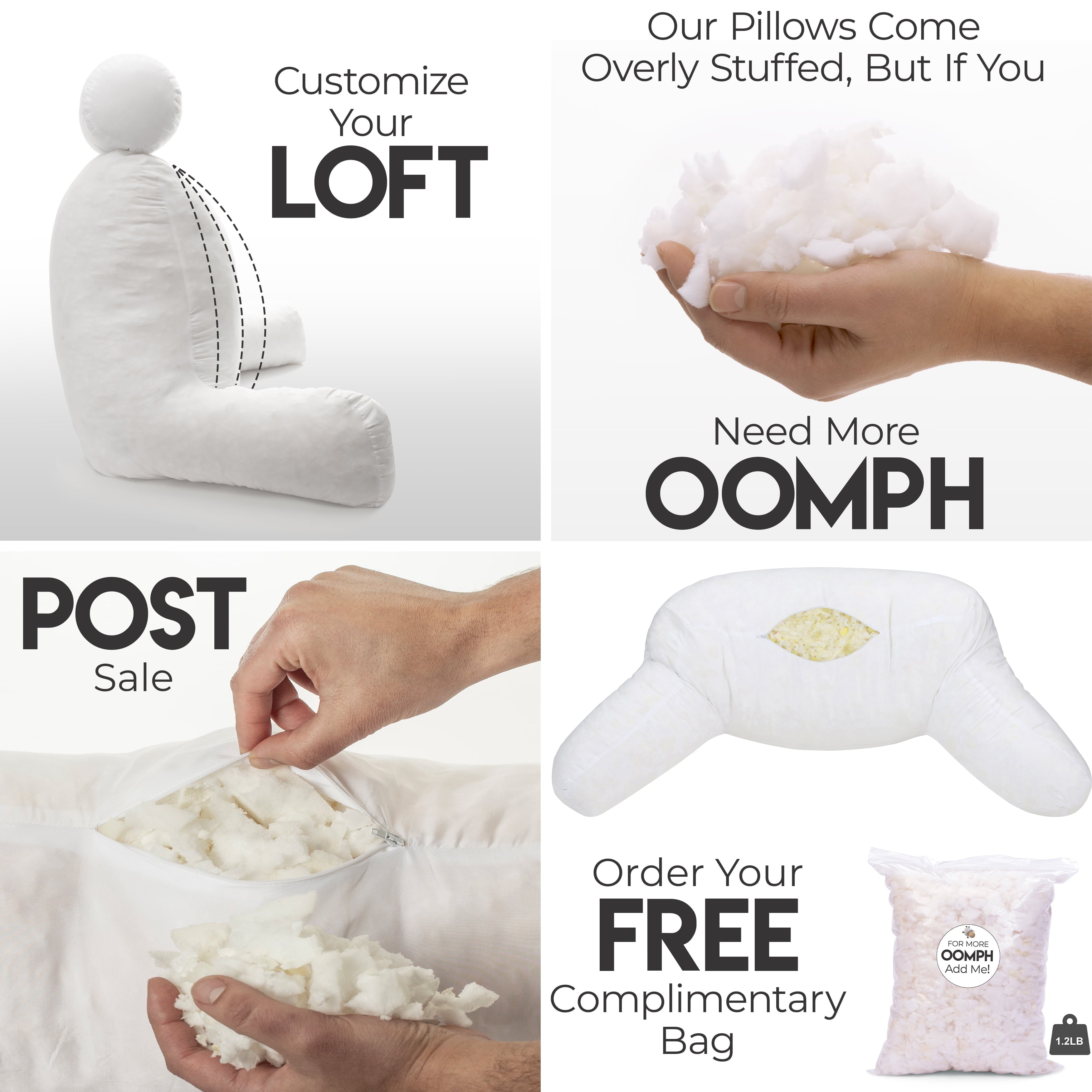 Fluffy Shredded Medium Chocolate Brown, Backrest - Detach Neck Roll, Removable Cover - Hotel Quality Plush Sleeping Pillows Detail