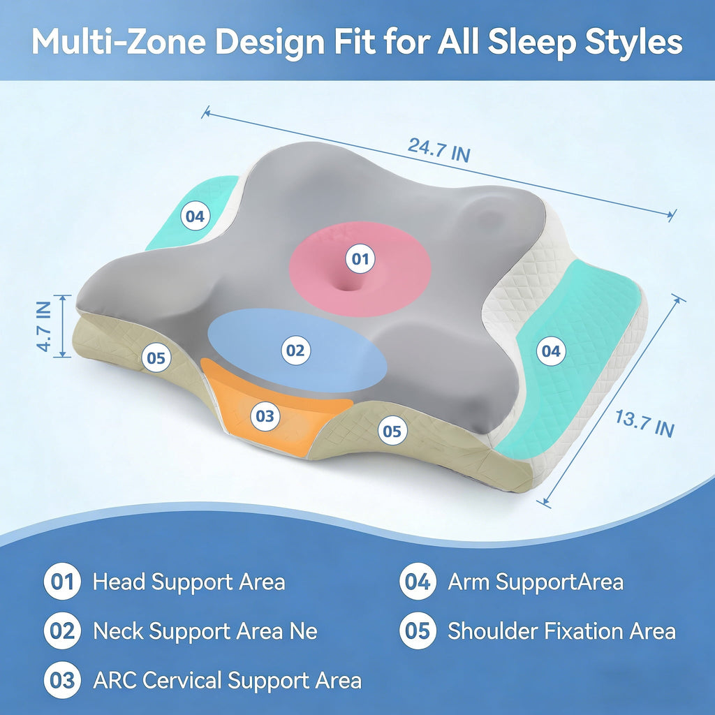 Ergonomic Memory Foam Memory Foam Contour Pillows - Neck Pain Relief, Orthopedic Cervical, Breathable Washable Cover - Ergonomic Memory Foam Pillow for Neck Pain Support Detail