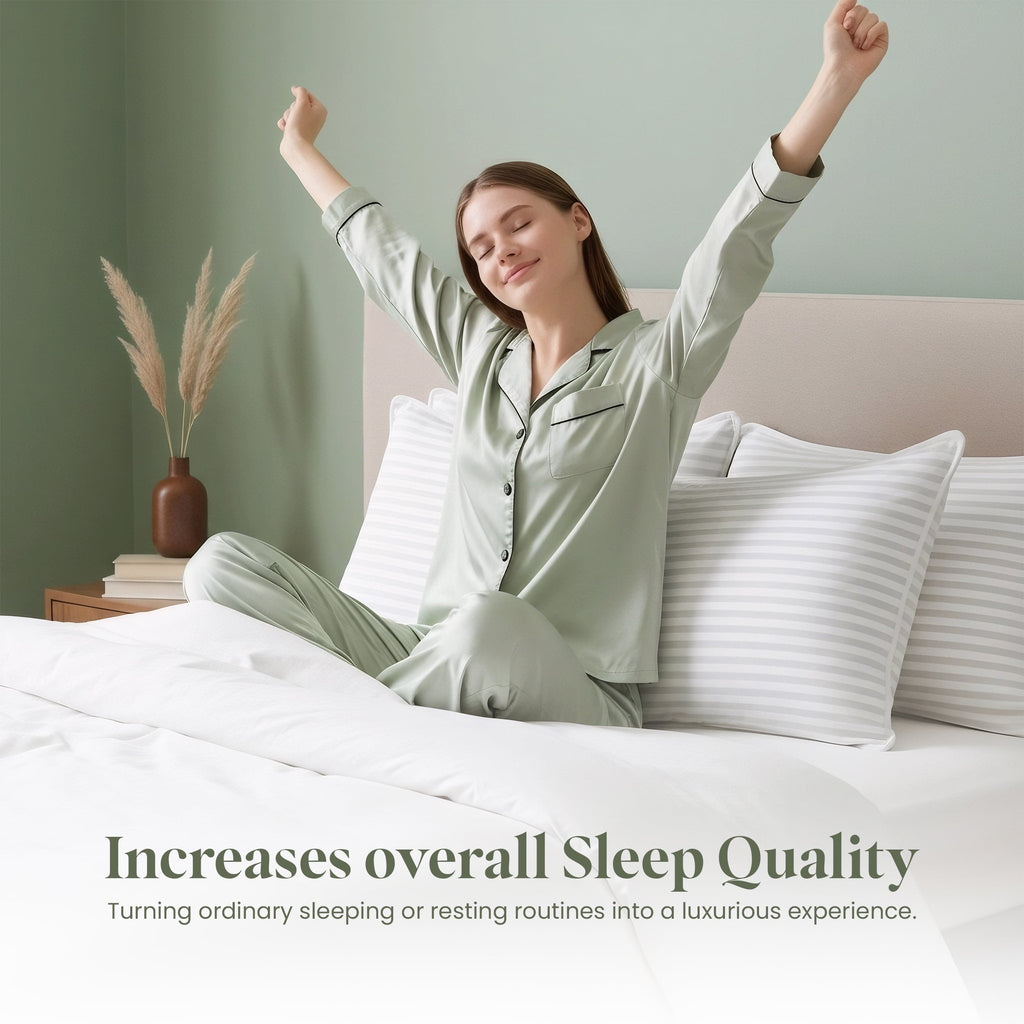 Ergonomic Memory Foam Bed Pillow with White Stripes - Set of 2 - Ultra Cozy & Relaxing For Adults, (Queen, 28"L x 20" W) - Hotel Quality Plush Sleeping Pillows Detail