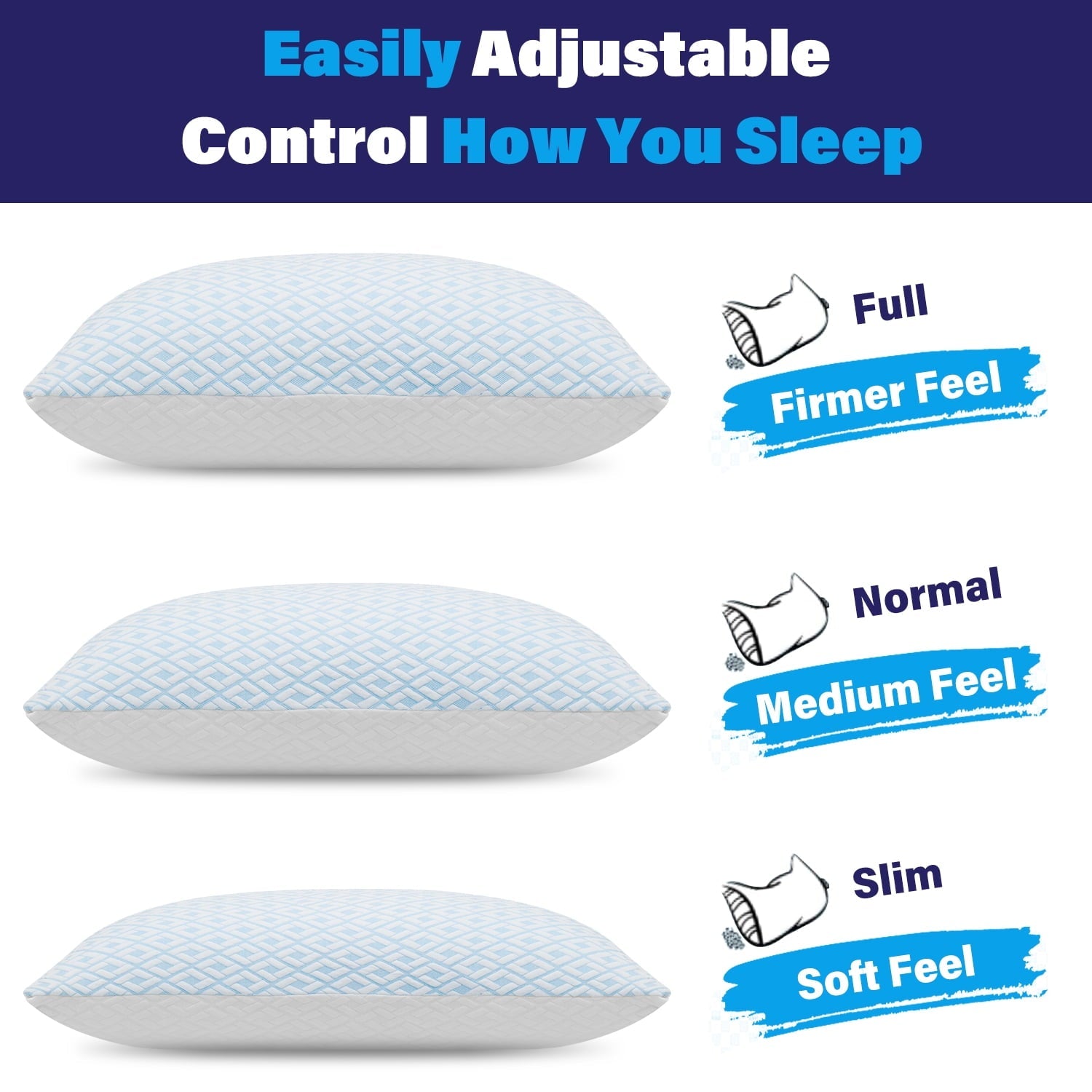 Ergonomic Memory Foam Cooling Bed Pillows for Sleeping Shredded Memory Foam Pillows Queen Size Set of 2 Pack - Orthopedic Shredded Foam Bed Pillow Set Detail