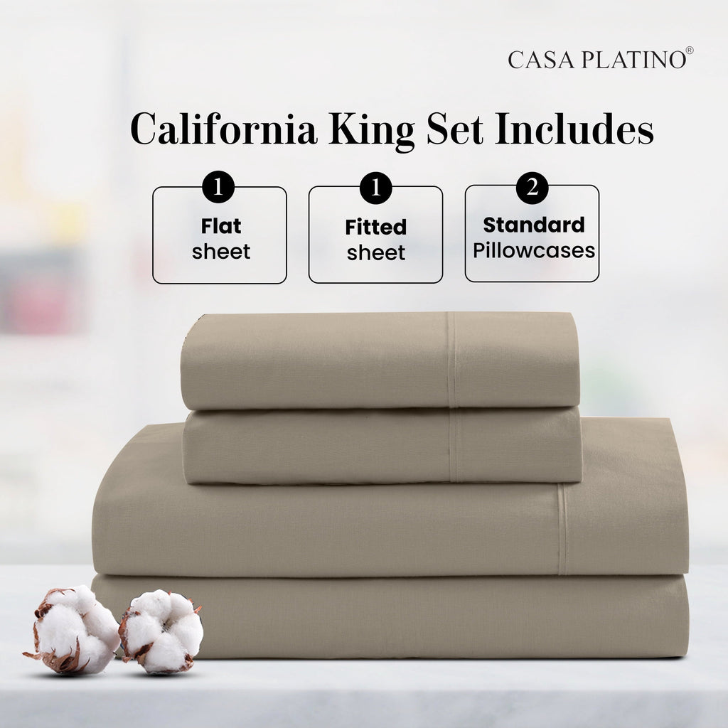 Ultra-Soft 100% Cotton Sheets Set – 4 Piece Cal King Bed Sheet, Soft & Comfy All Season Breathable Percale Weave, 15” Snug Fit D... - Luxury Bed Sheet Set with Deep Pockets Detail