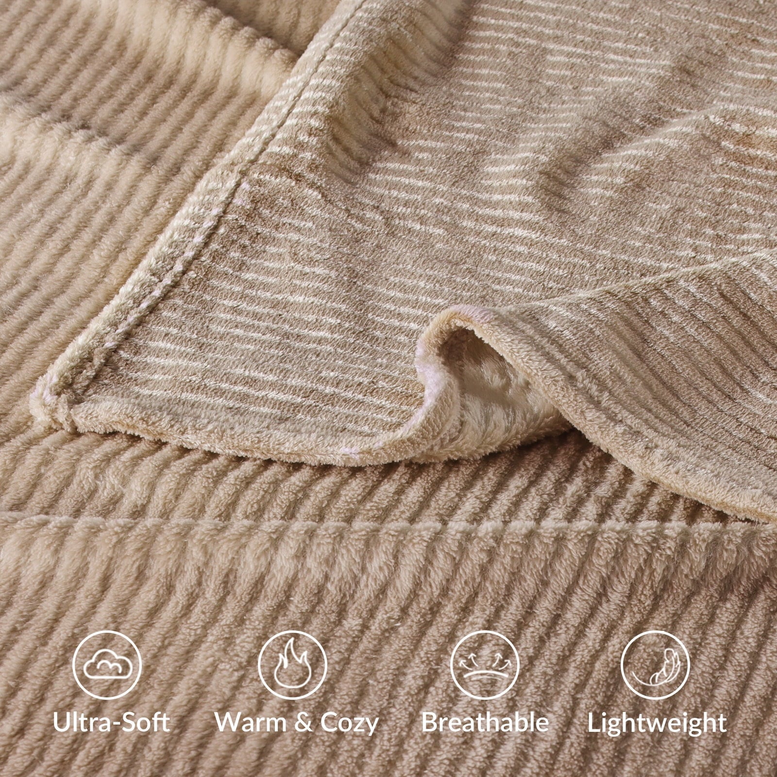 Cozy Fleece Soft Throw Blanket, 50"x60", Camel - Lightweight Plush Warm Blanket for All Seasons Detail