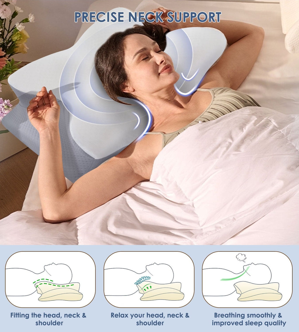 Decorative Plump Cervical Pillow for Neck Pain Relief, Contour Memory Foam Pillows, Odorless Ergonomic Neck Pillow Adjustable Orthoped... - Hotel Quality Plush Sleeping Pillows Detail