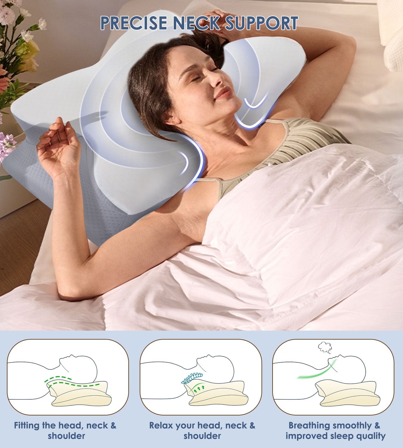 Decorative Plump Cervical Pillow for Neck Pain Relief, Contour Memory Foam Pillows, Odorless Ergonomic Neck Pillow Adjustable Orthoped... - Hotel Quality Plush Sleeping Pillows Detail