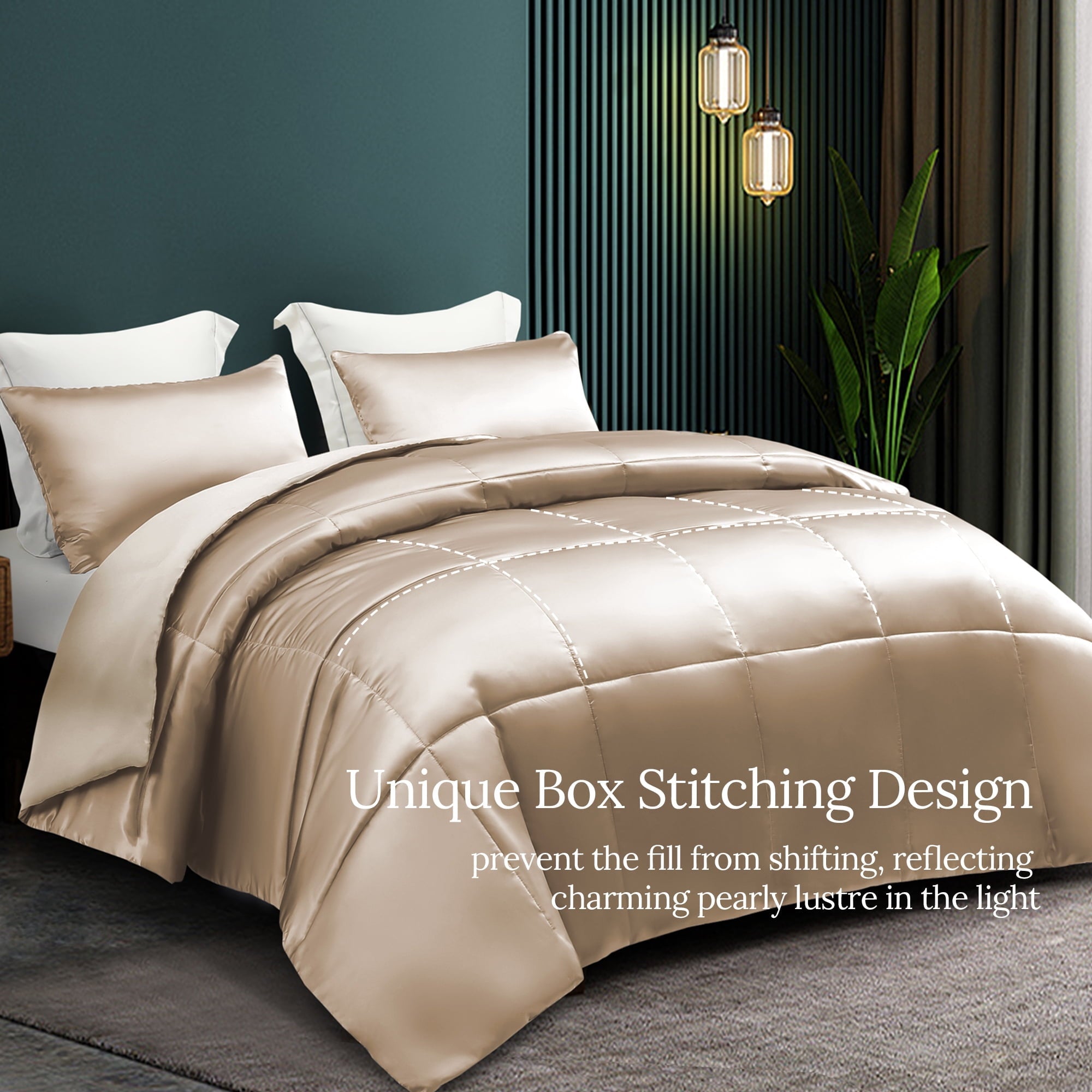 Luxurious Quilted 3-Piece Reversible Silky Soft King Size Comforter Bedding Set, Luxurious Satin Comforters with 2 Satin Pillowcases, L... - Cloud-Like Soft Lightweight Bed Comforter Detail