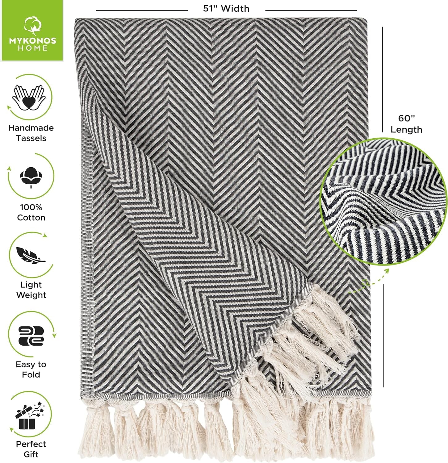 Decorative Knitted Turkish Cotton Throw Blanket & Beach Towel, 60"x70" Boho Decorative Blanket for Couch, Bed, Sofa & Outdoor, Lightweig... - Lightweight Plush Warm Blanket for All Seasons Detail