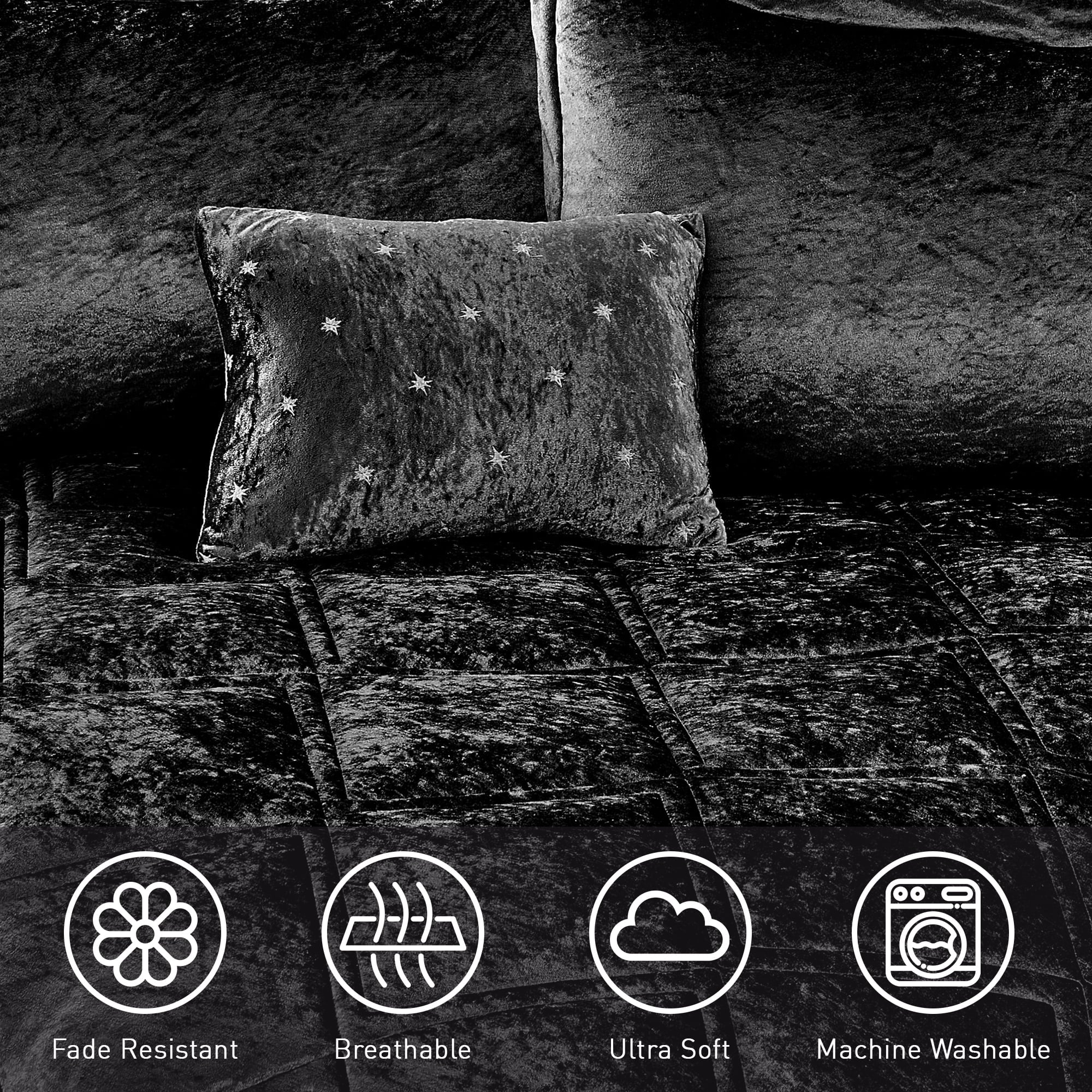 All-Season King/Cal King Size Comforter Sets, Velvet Bedding Comforter Set for All Seasons, Black Bedding Set with Decor Pillow - Hypoallergenic Ultra-Fluffy Quilt for Winter Detail