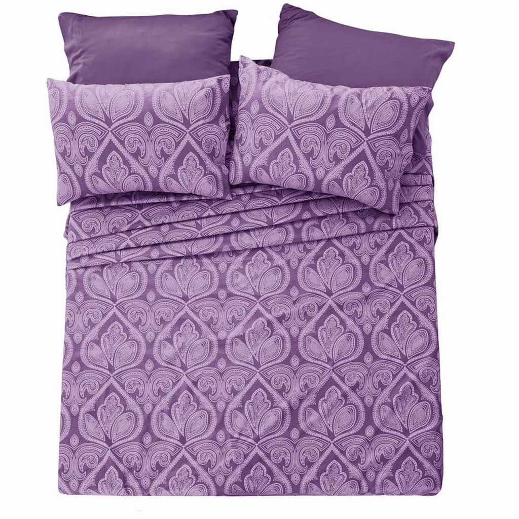 Ultra-Soft Paisley Printed Queen Bed Sheets Set, Microfiber 6 Piece Bedding Set - Purple - Luxury Bed Sheet Set with Deep Pockets Detail