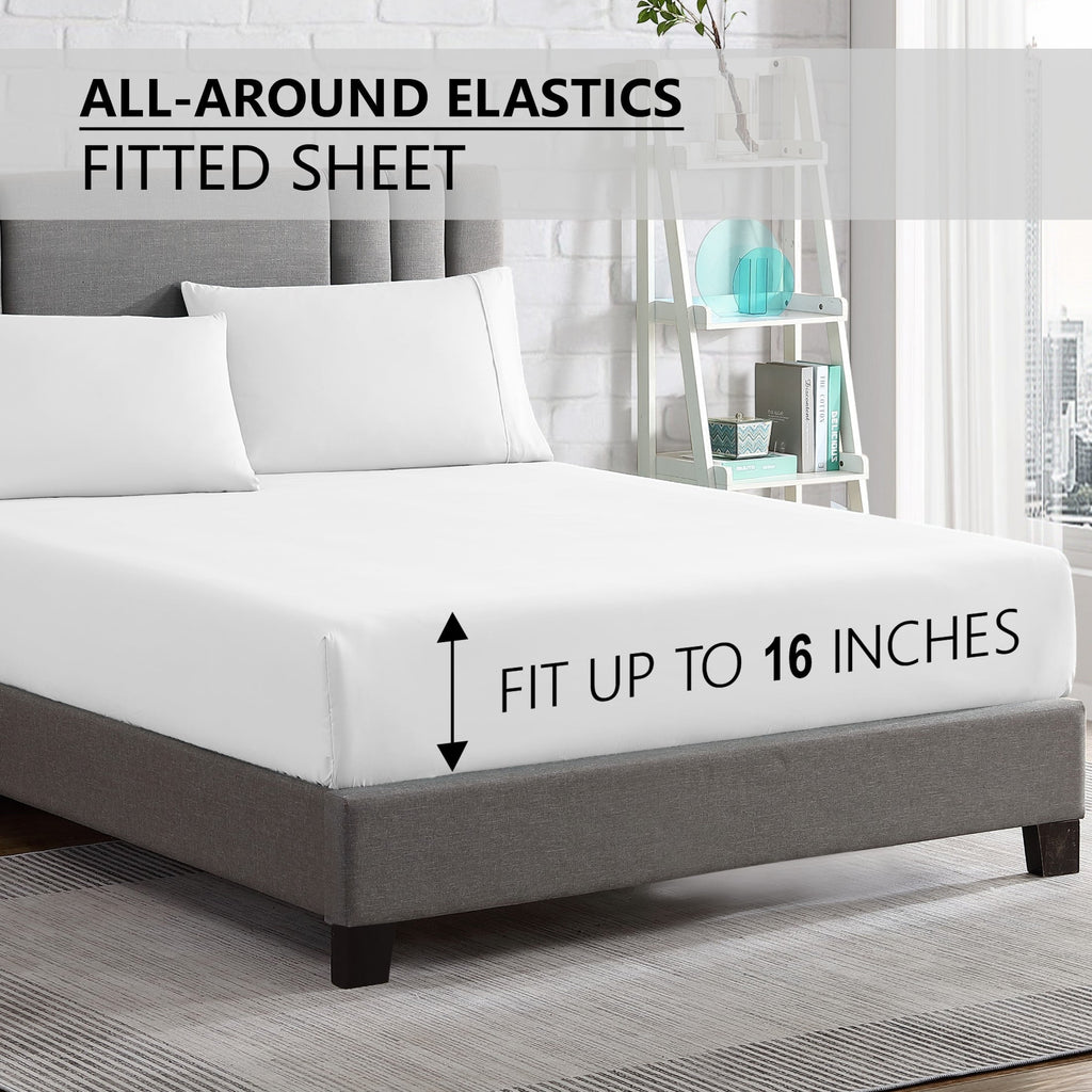 Cooling Sateen Queen Size 6 Piece Bed Sheet Set White - Ultra Soft Microfiber Deep Pocket Wrinkle Free - Cooling Hotel Quality Bedding Sheets and Pillowcases Detail