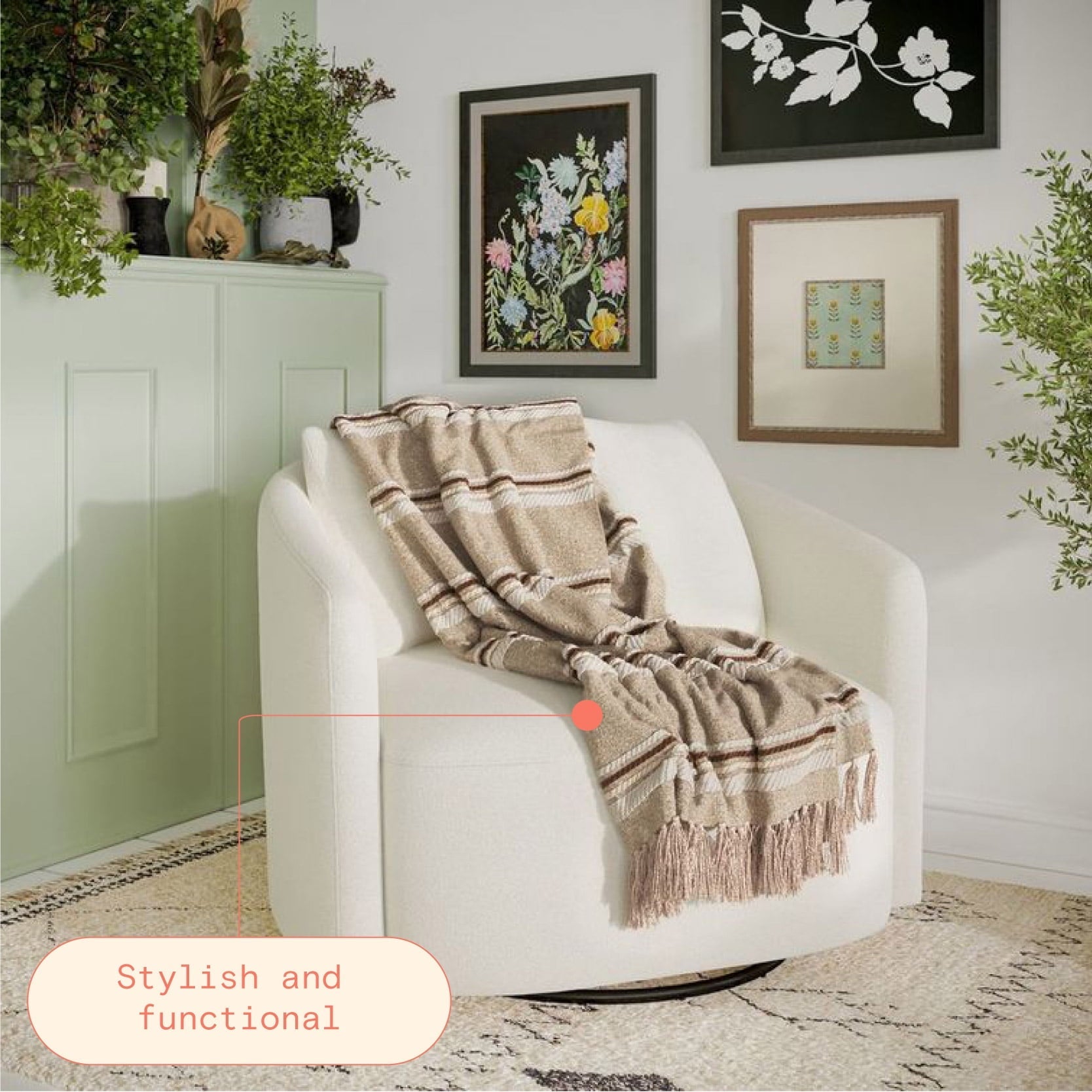 Lightweight Warm 60" x 50" Cozy Striped Porcini Chenille Throw - Luxury Knitted Decorative Throw Blanket with Fringes Detail