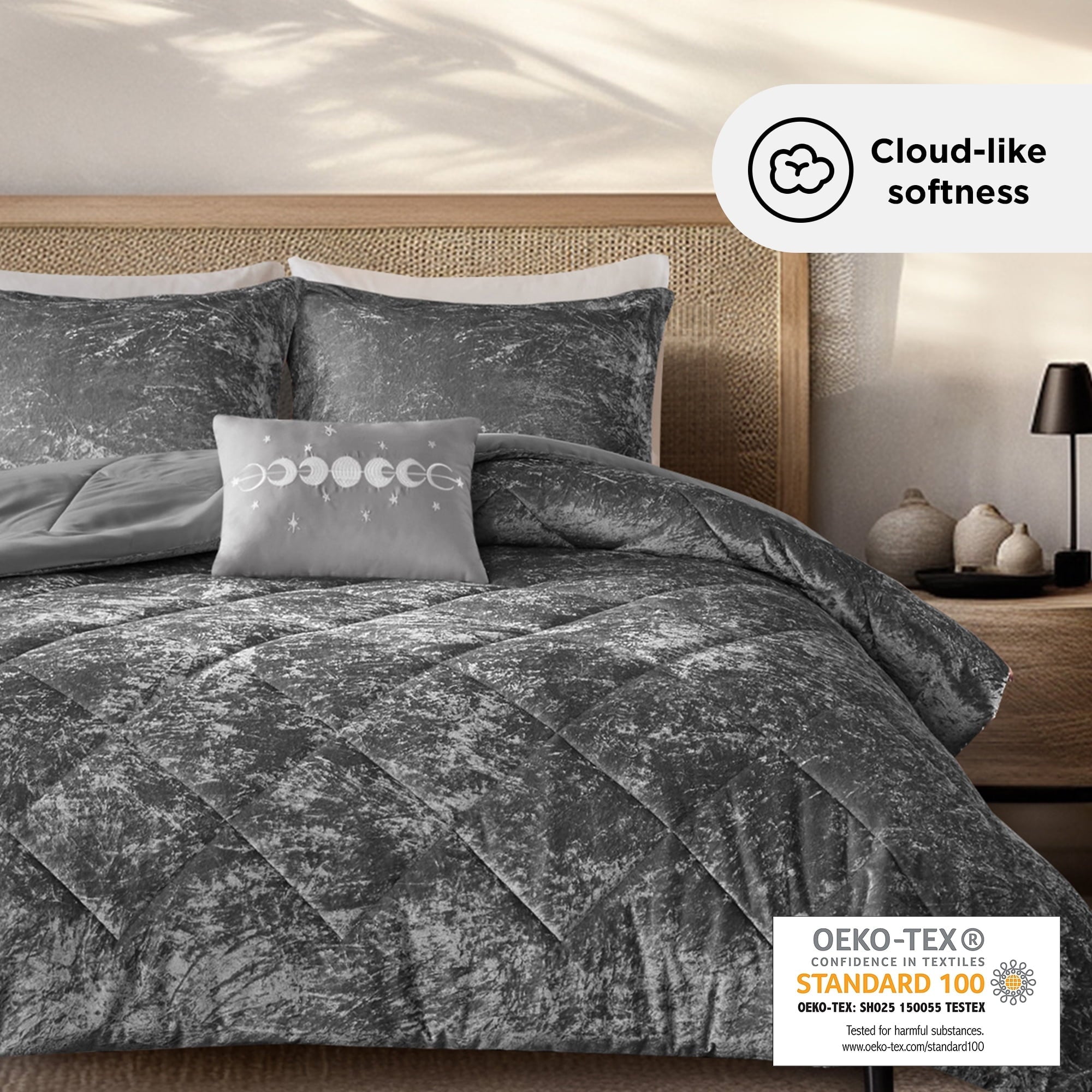 Heavyweight Warmth King/Cal King Size Comforter Sets, Velvet Bedding Comforter Set for All Seasons, Grey Bedding Set with Decor Pillow, ... - Luxurious Quilted Duvet Cover Set Detail