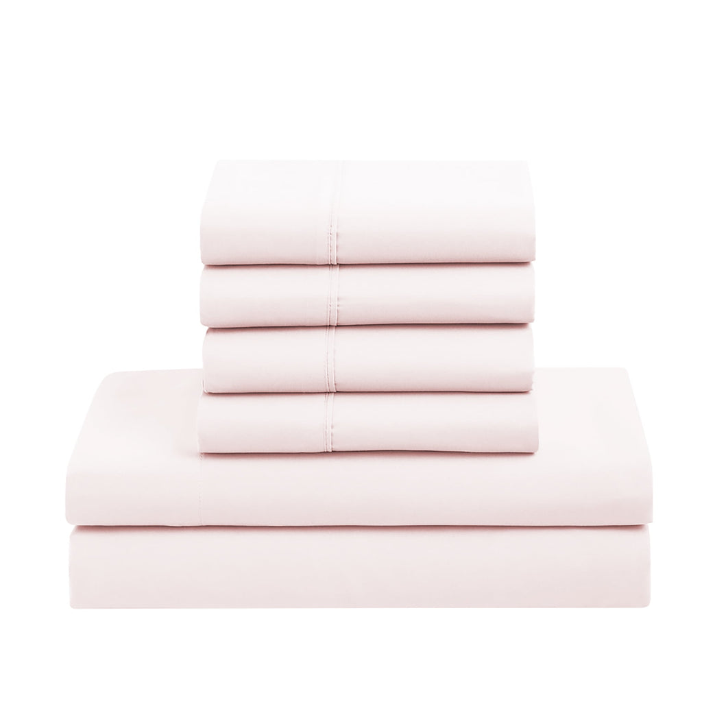 Heavyweight Warmth Supreme 7 Piece Bed-In-A-Bag All Season Solid Comforter & Sheet Set, Full, Pale Pink - Luxurious Quilted Duvet Cover Set Detail