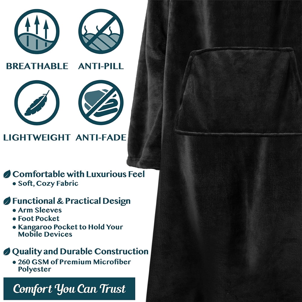 Lightweight Warm Fleece Blanket with Sleeves, Foot Pockets for Women Men Adults, Plush Wearable Blanket Throw Wrap, Warm Snuggle Blank... - Luxury Knitted Decorative Throw Blanket with Fringes Detail