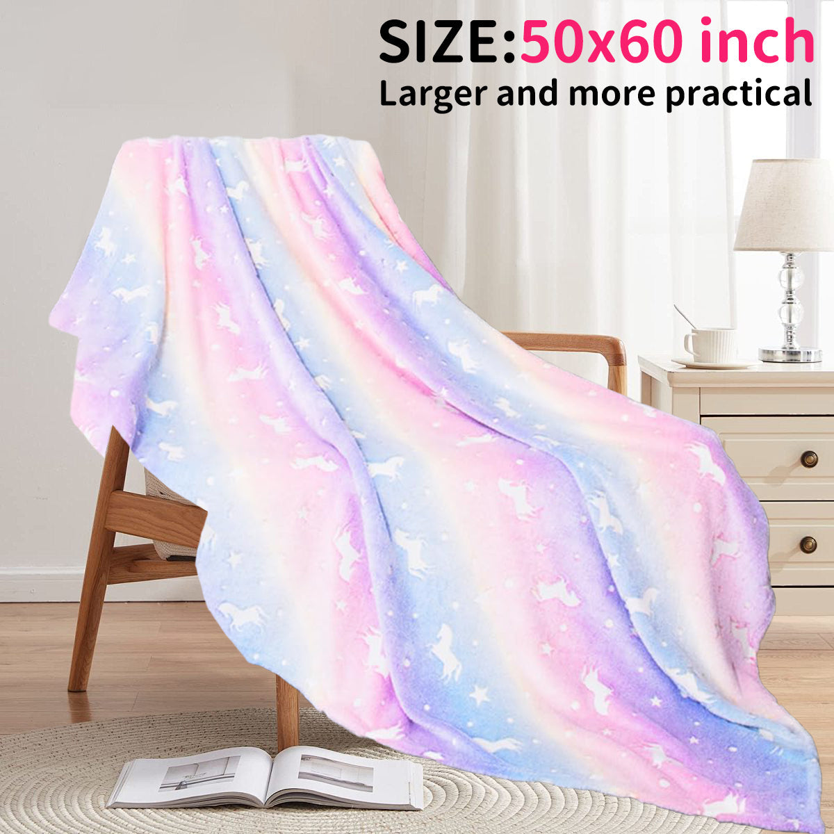 Decorative Knitted Glow in The Dark Pony Blanket for Kids, 50"x60" Soft Cozy Luminous Flannel Blanket, Christmas Birthday Gift for Girls... - Luxury Knitted Decorative Throw Blanket with Fringes Detail