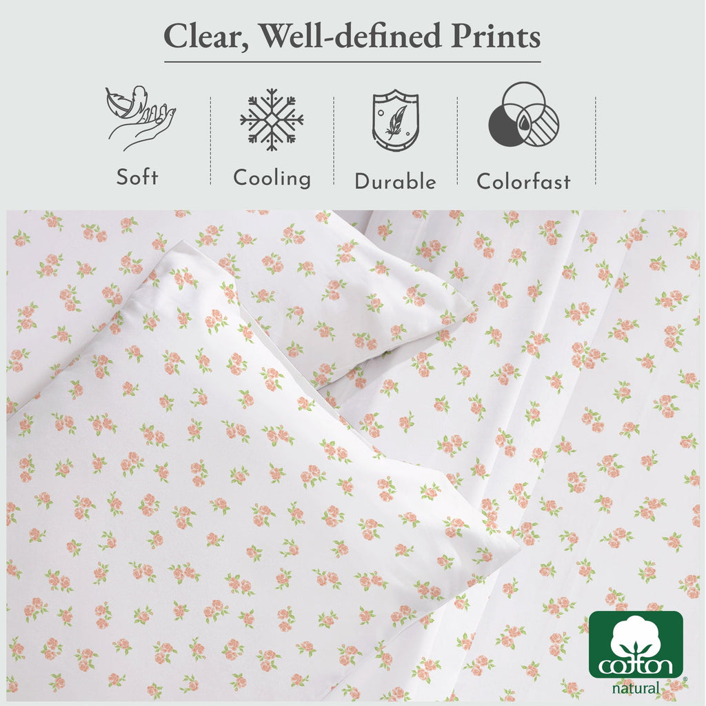 Cooling Sateen 4 Piece Printed Floral Bed Sheets Queen Size Set - 100% Cotton Sheets Queen, Soft Sateen Bedsheets, Deep Pocket Queen... - Luxury Bed Sheet Set with Deep Pockets Detail