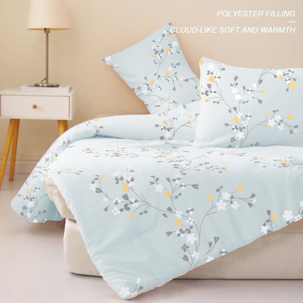 Heavyweight Warmth 3-Piece Floral King Size Comforter Set, Microfiber Bedding Down Alternative Comforter for All Seasons with 2 Pillow S... - All-Season Down Alternative Comforter Insert Detail