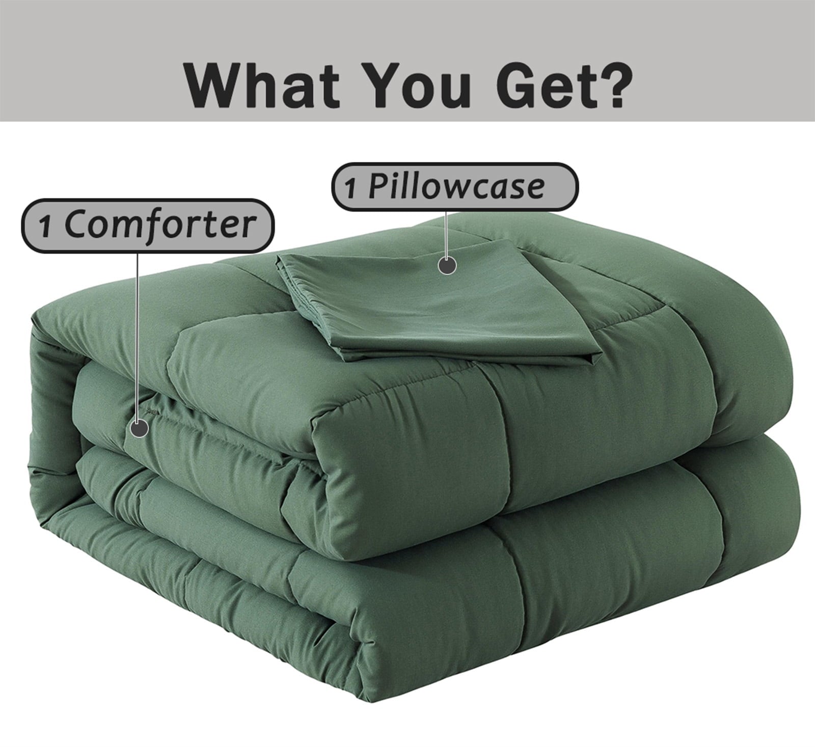 All-Season 3-Piece Twin Size Comforter Set, Green Down Alternative Reversible Bedding Set, All-Season Quilted Soft Comforter wit... - Cloud-Like Soft Lightweight Bed Comforter Detail