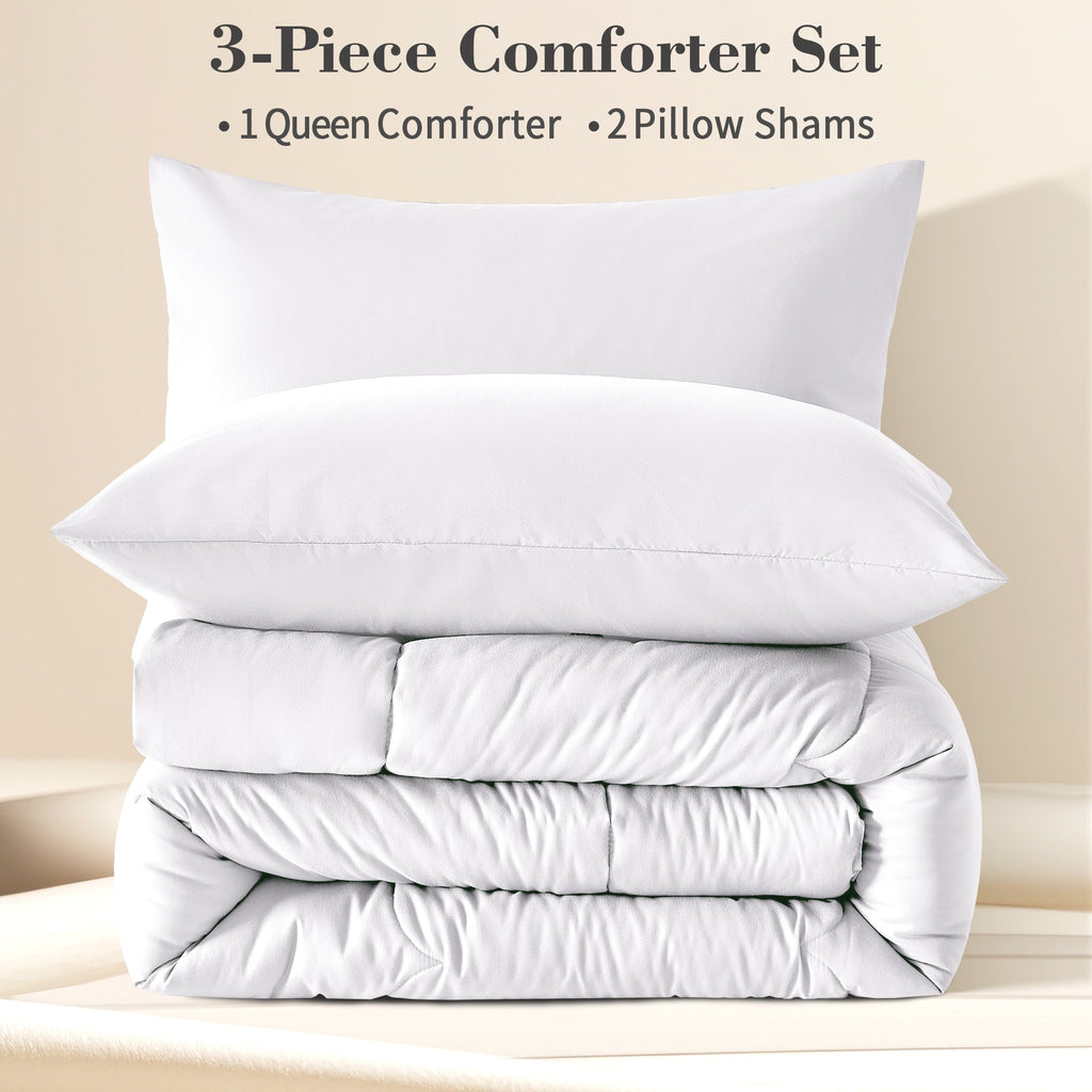 All-Season 3-Piece Queen Comforter Set - All-Season Down Alternative Bedding Bundle with 2 Pillow Shams, Premium Soft Bedding Se... - Luxurious Quilted Duvet Cover Set Detail