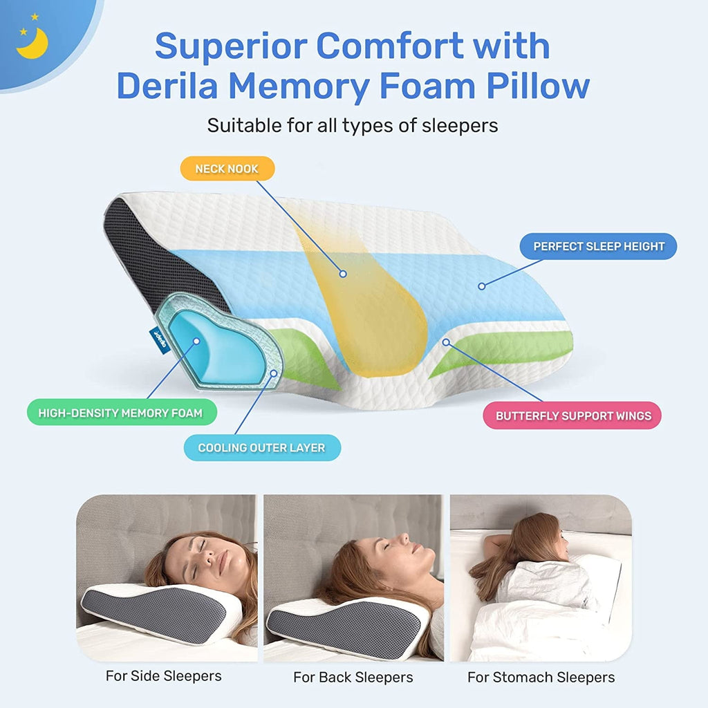 Ergonomic Memory Foam | Cervical Memory Foam Bed Pillow Standard | Neck, Shoulder Pain Relief | Improves Sleeping - Hotel Quality Plush Sleeping Pillows Detail