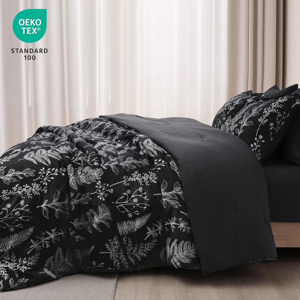 Luxurious Quilted 3 Pieces Printed Comforter Set Queen Size, Lightweight Botanical Floral Bed in a Bag, Ultra Soft Bedding Set with 1 R... - All-Season Down Alternative Comforter Insert Detail