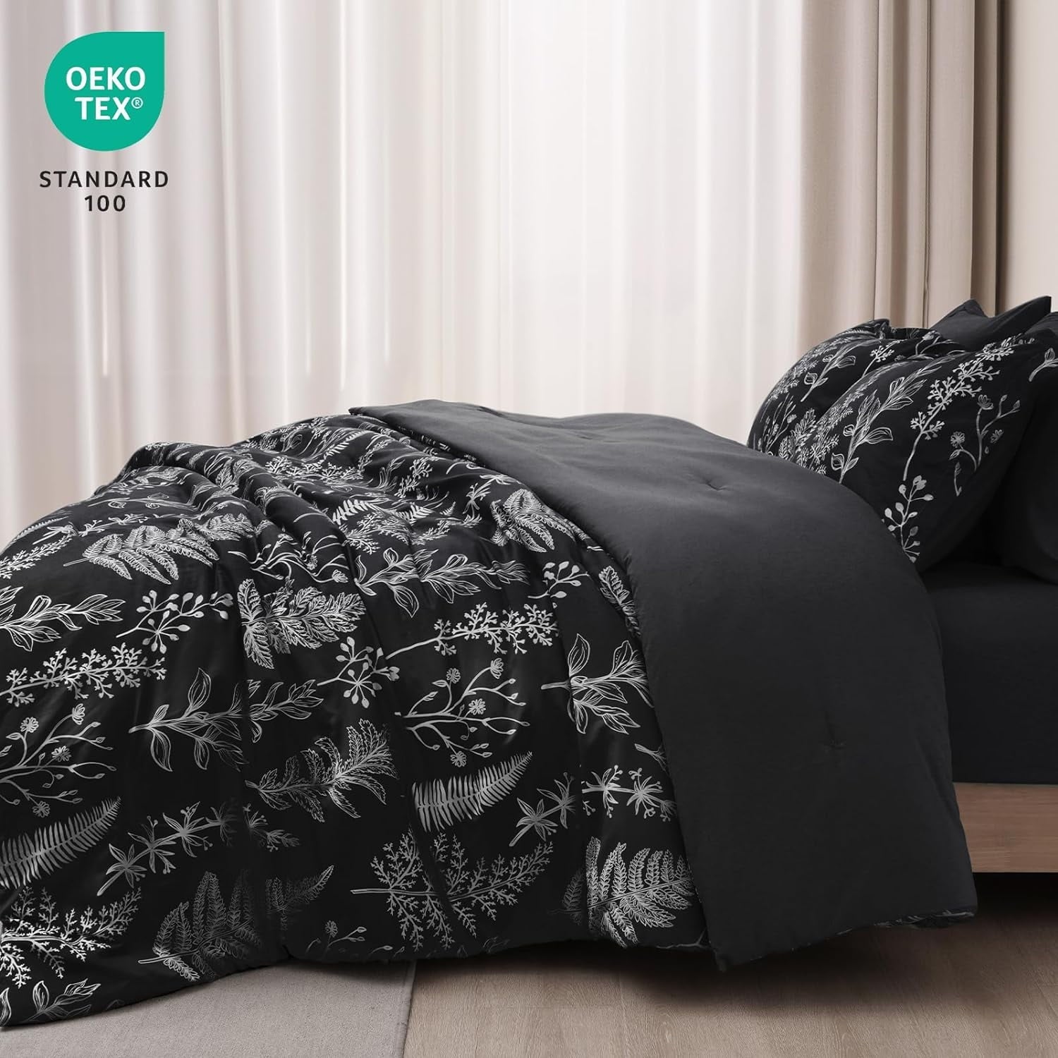 Luxurious Quilted 3 Pieces Printed Comforter Set Queen Size, Lightweight Botanical Floral Bed in a Bag, Ultra Soft Bedding Set with 1 R... - All-Season Down Alternative Comforter Insert Detail