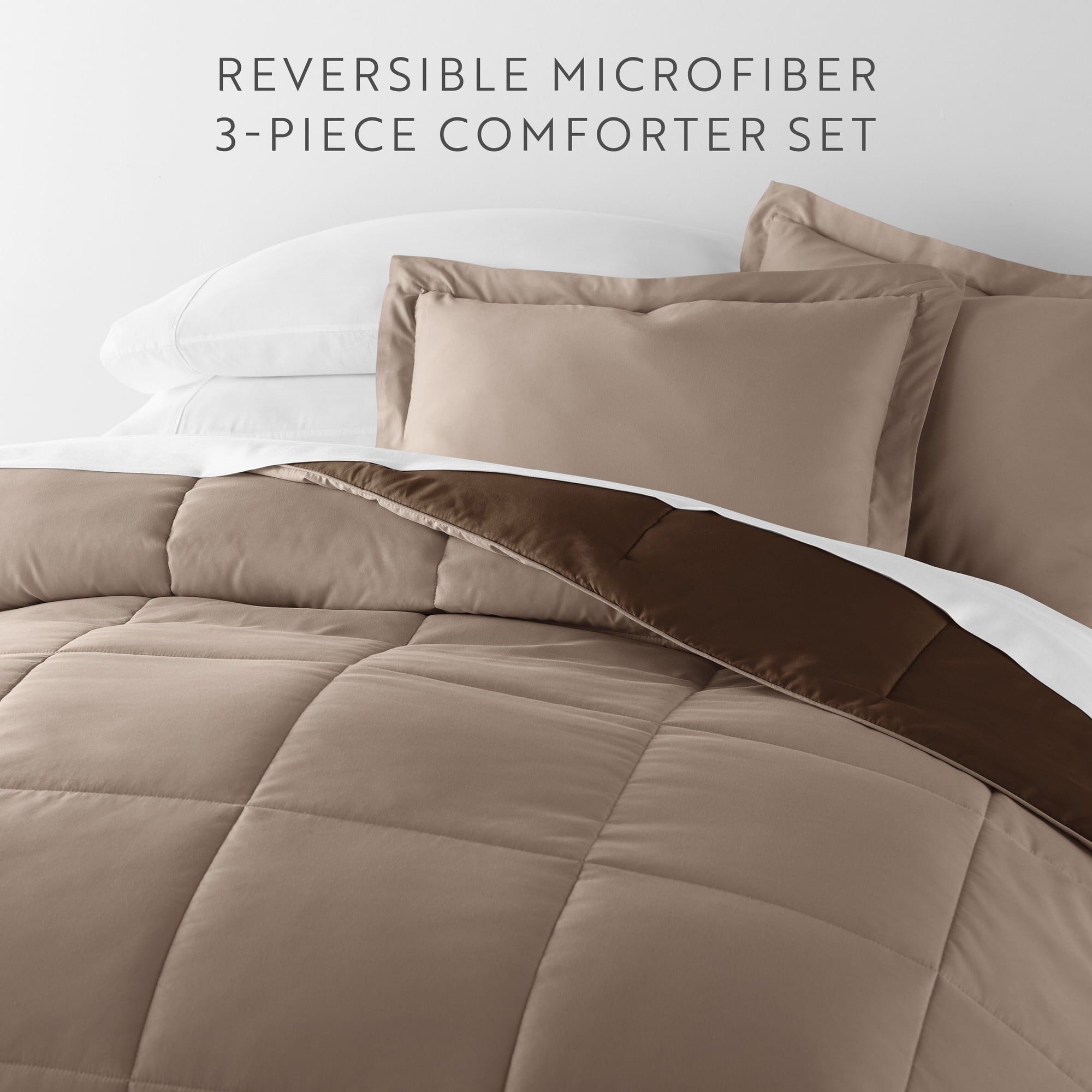 All-Season All Season Reversible Comforter Set Breathable Cool in Taupe & Chocolate Brown Full/Queen Size Bedding - Hypoallergenic Ultra-Fluffy Quilt for Winter Detail
