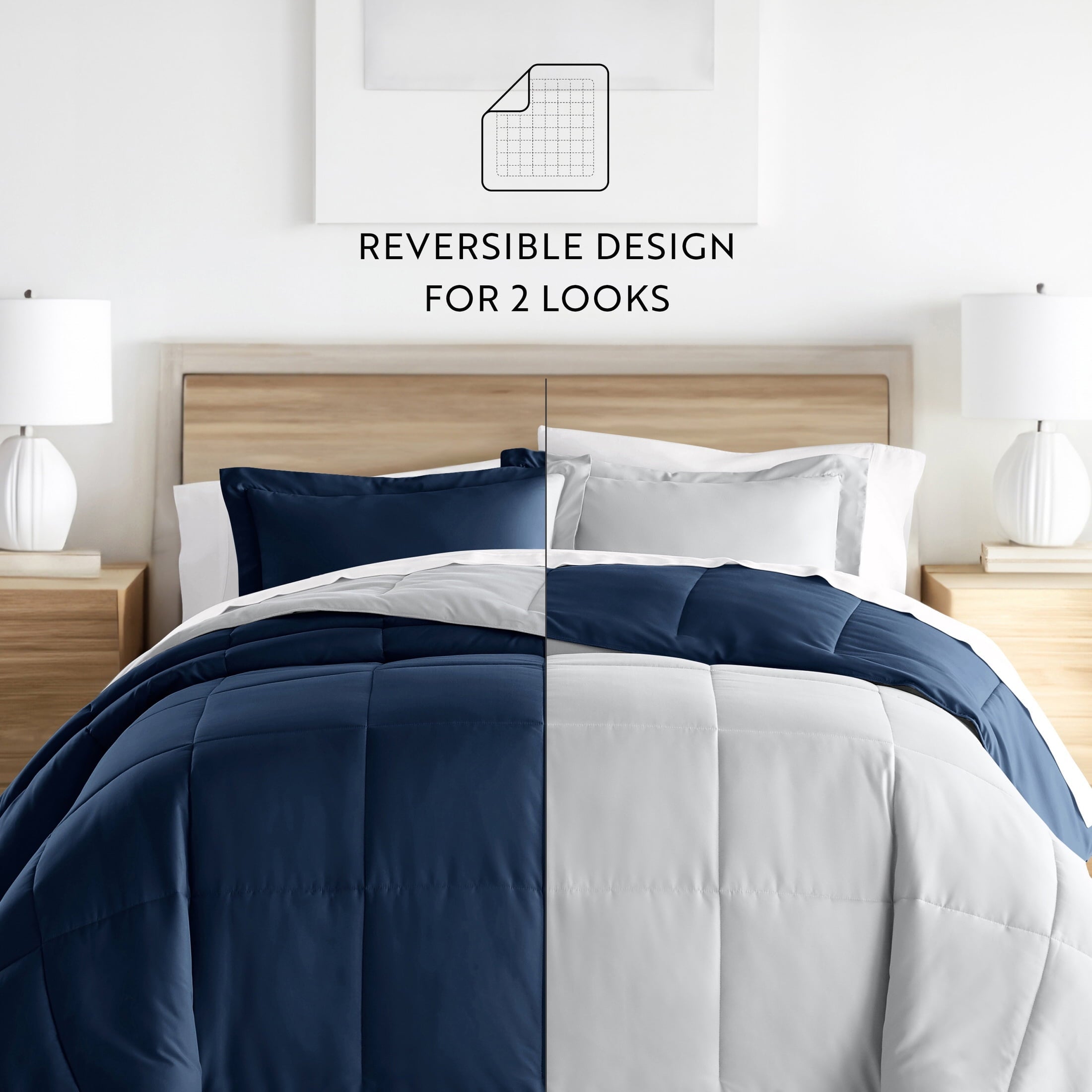 Luxurious Quilted 2-Piece Navy & Gray Reversible Down Alternative Comforter Set, Twin/Twin XL - Hypoallergenic Ultra-Fluffy Quilt for Winter Detail