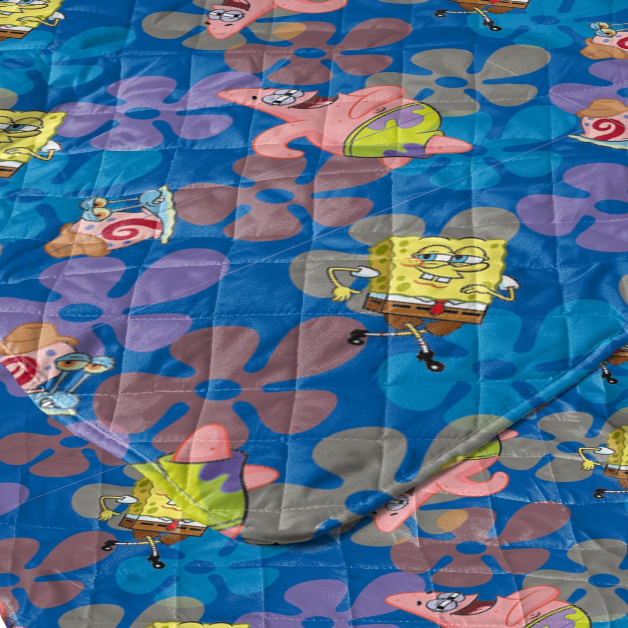 Cozy Fleece Spongebob Tropical Waltz Quilted Throw Blanket 60x80 inches, Kids Character Bedding - Super Soft Reversible Sherpa Flannel Blanket Detail